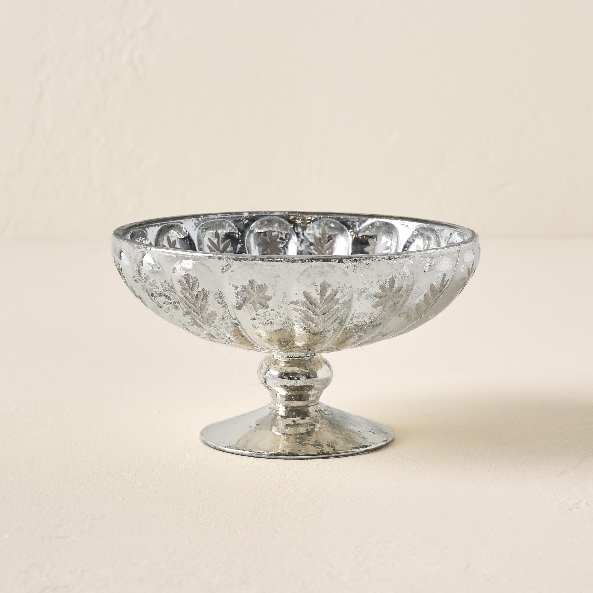 Small Etched Mercury Glass Compote Bowl