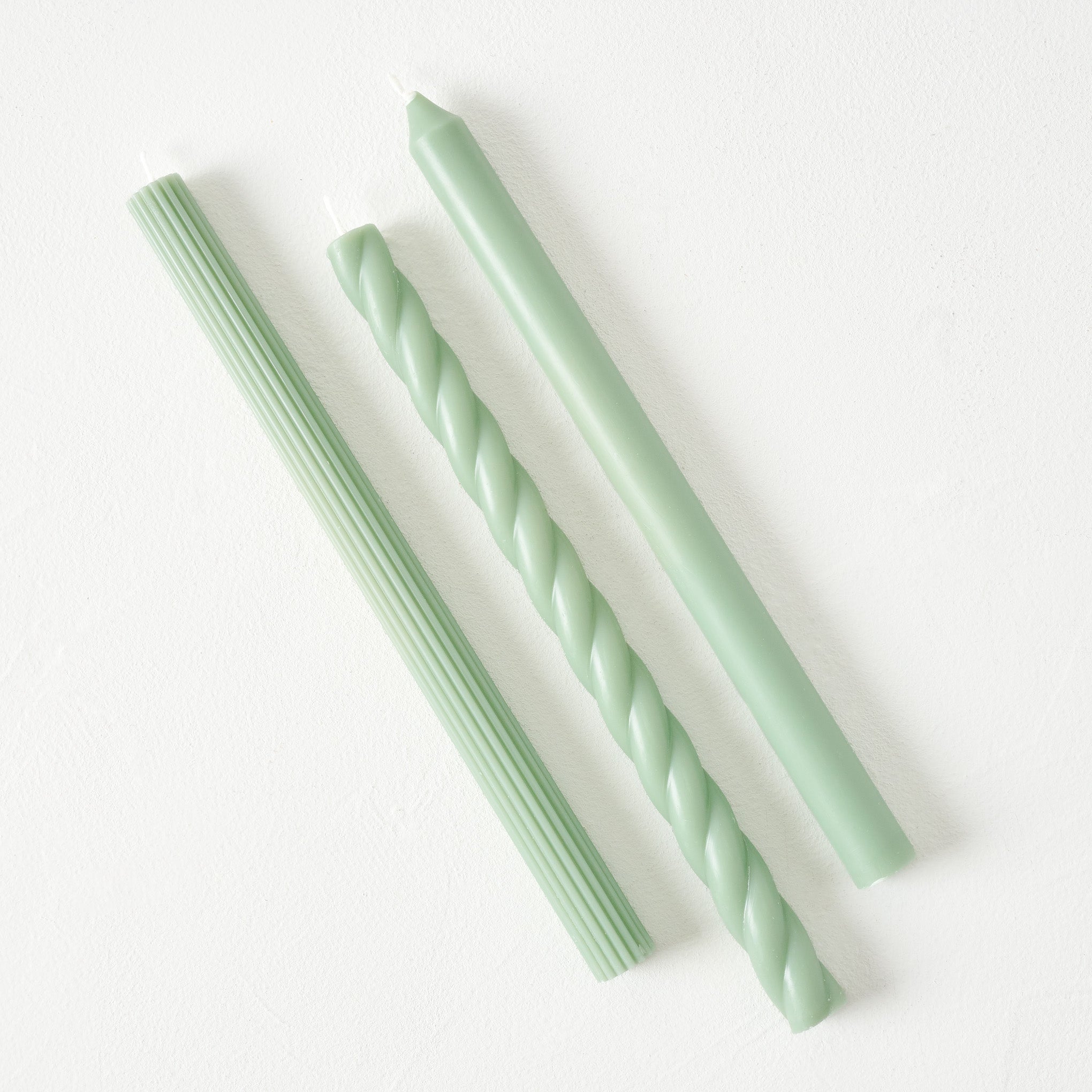 Assorted Sage Green Taper Candle Set $18.00