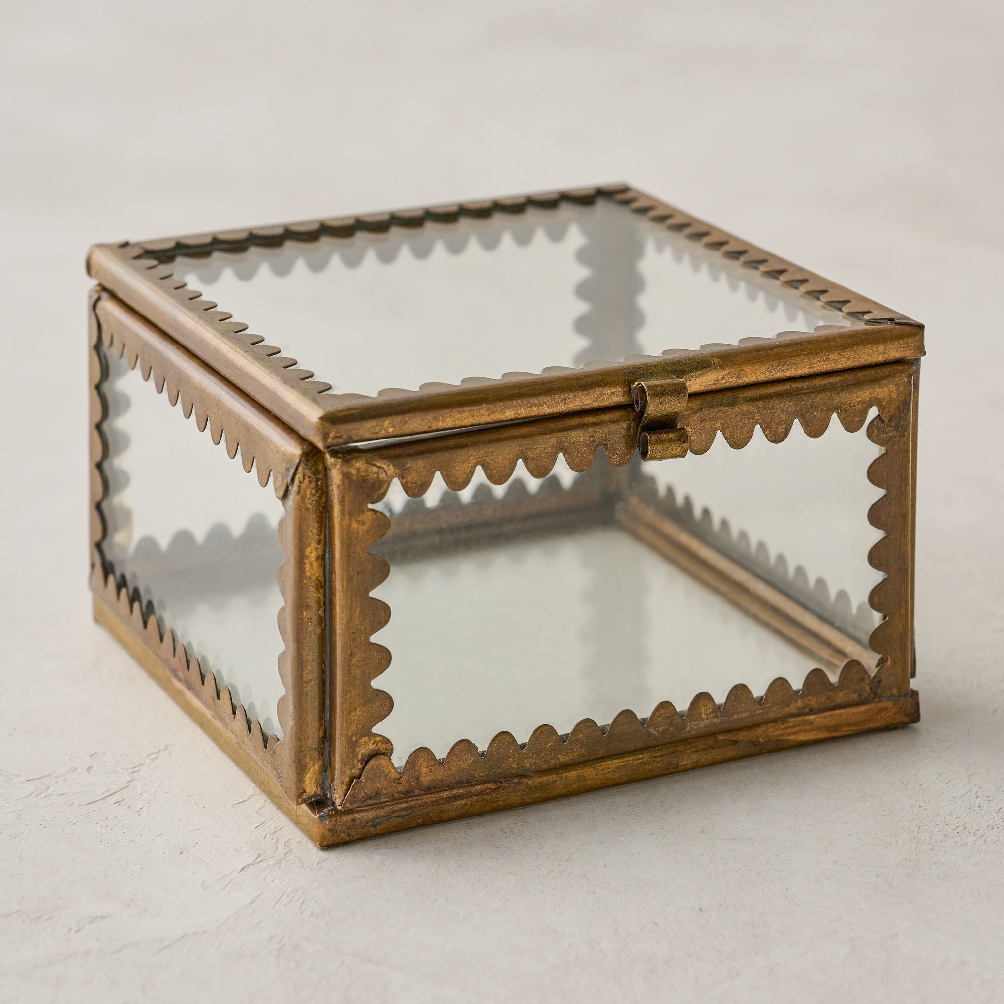 Small glass Keepsake Box with brass scallop edges $16.00