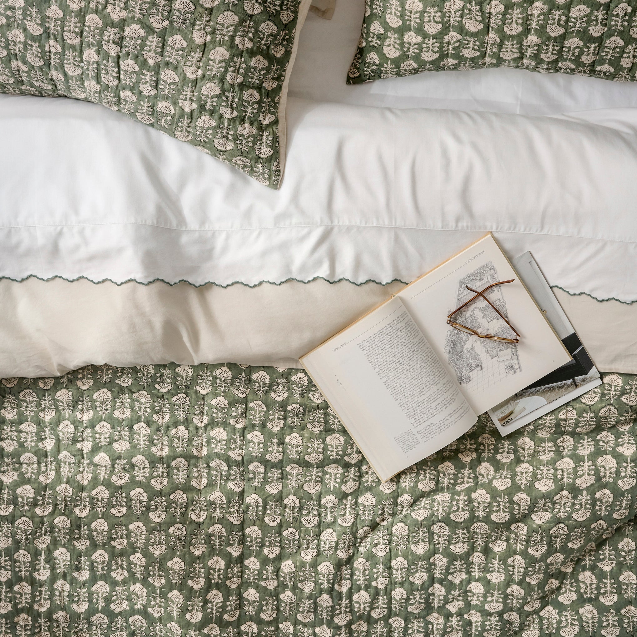 Dusty Green Flora Block Print Quilt + Sham Set (King) $568.00