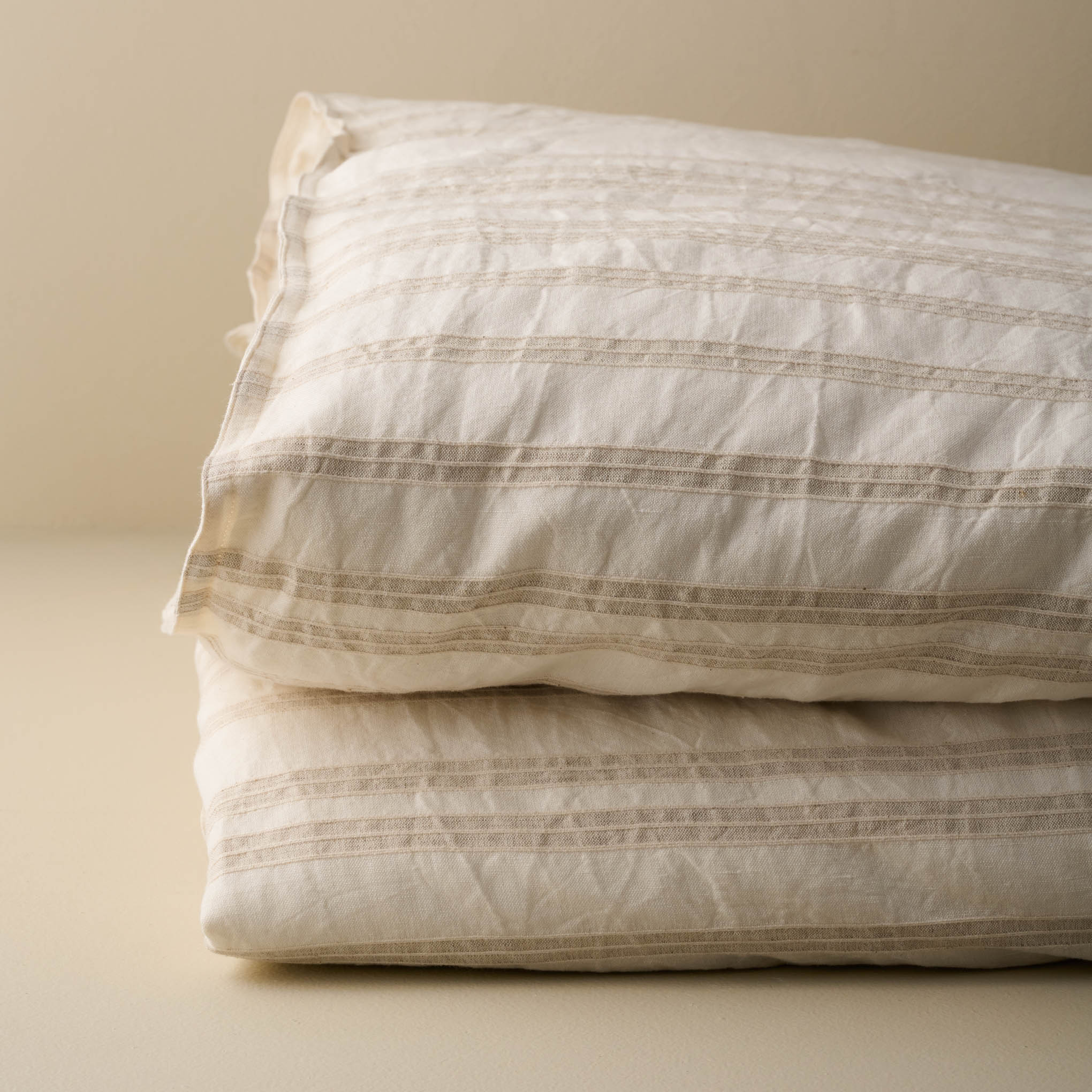 Folded Embroidered Oatmeal Stripe Linen Cotton Duvet