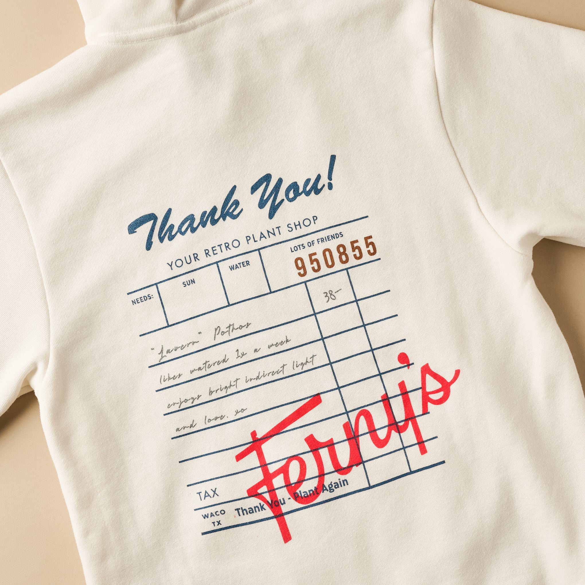 Ferny's Retro Ticket Hoodie back of hoodie  $68.00
