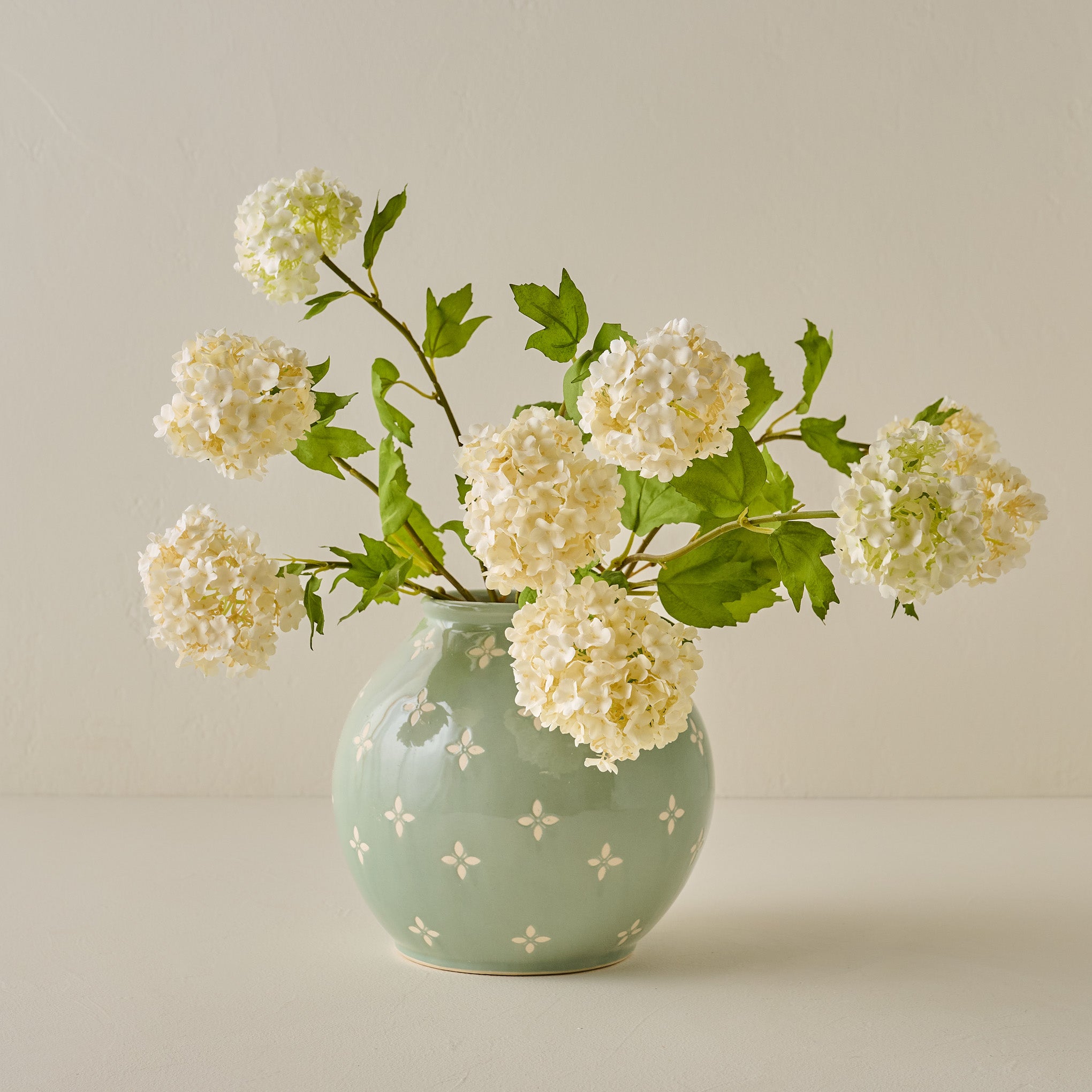 Green and White Luna Vase + Snowball Hydrangea Bundle Pairing $82.00