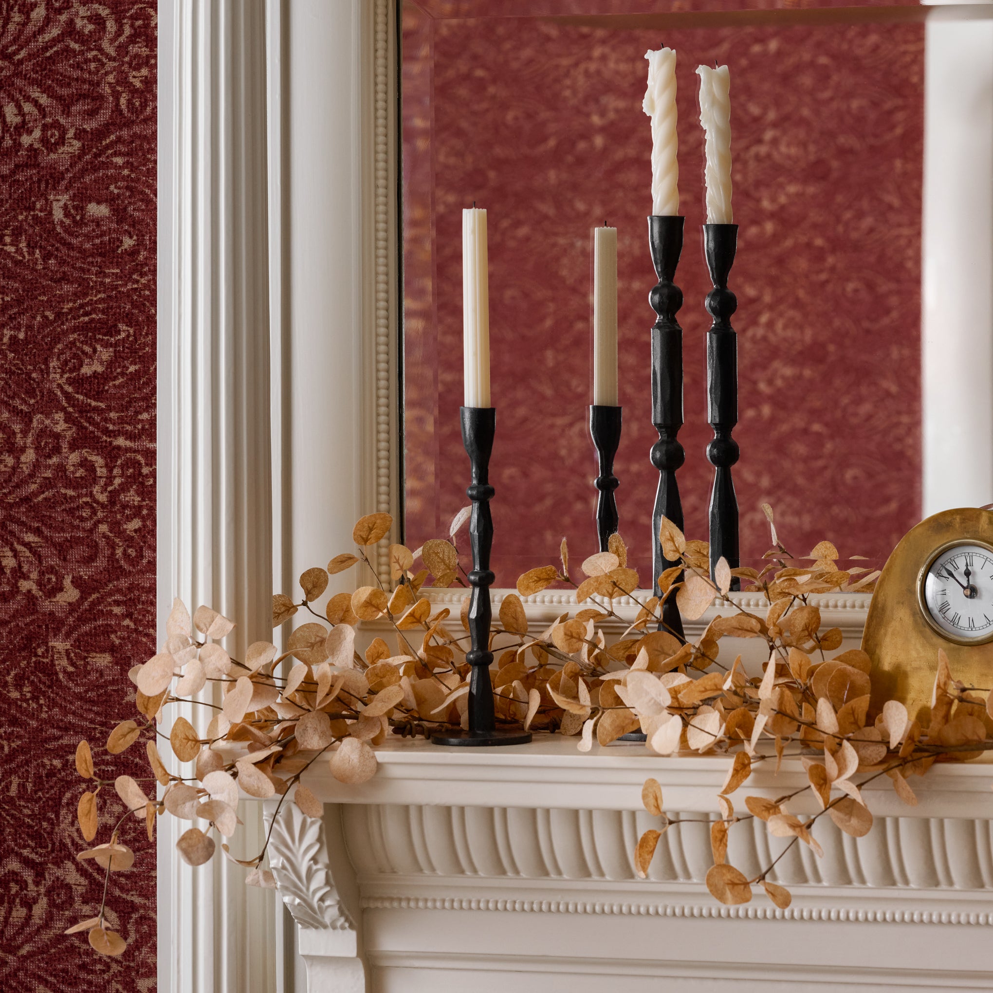 Small and Large Forged Beaded Taper Holder shown on mantle On sale for $19.99, discounted from $48.00