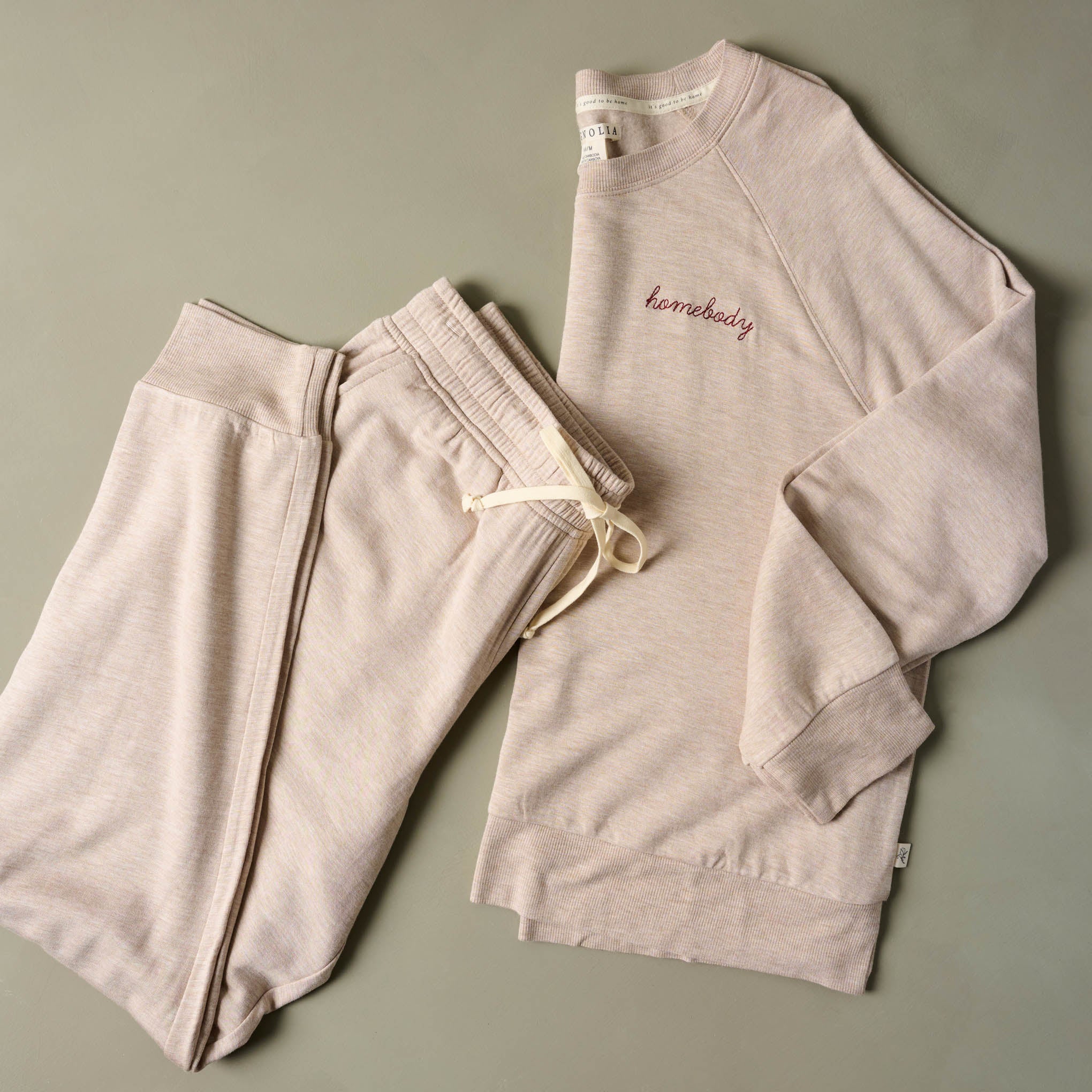 Homebody Almond Heather Crewneck Loungewear Set On sale for $49.99, discounted from $78.00