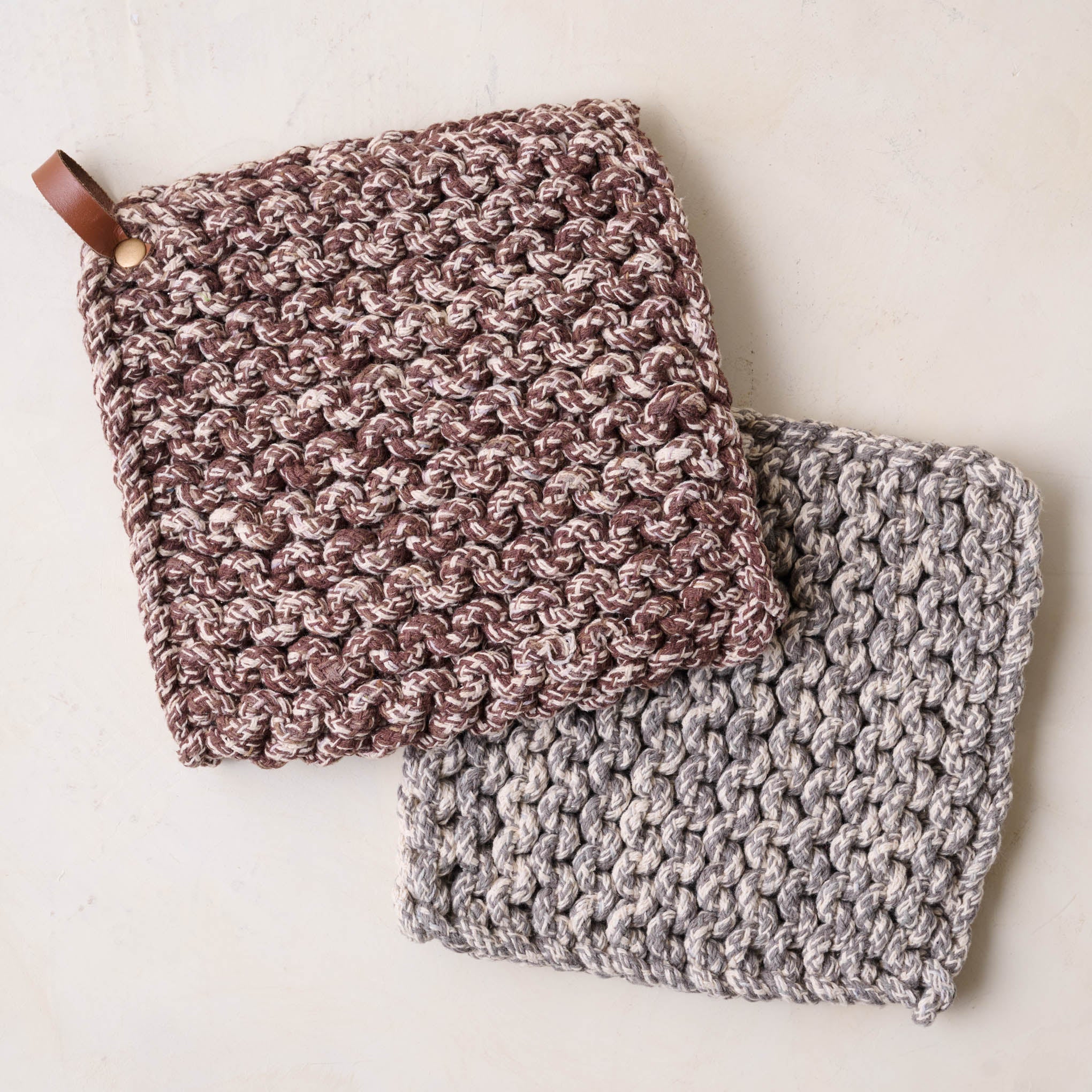 Heathered Hand Crocheted Pot Holder in grey and brown $10.00