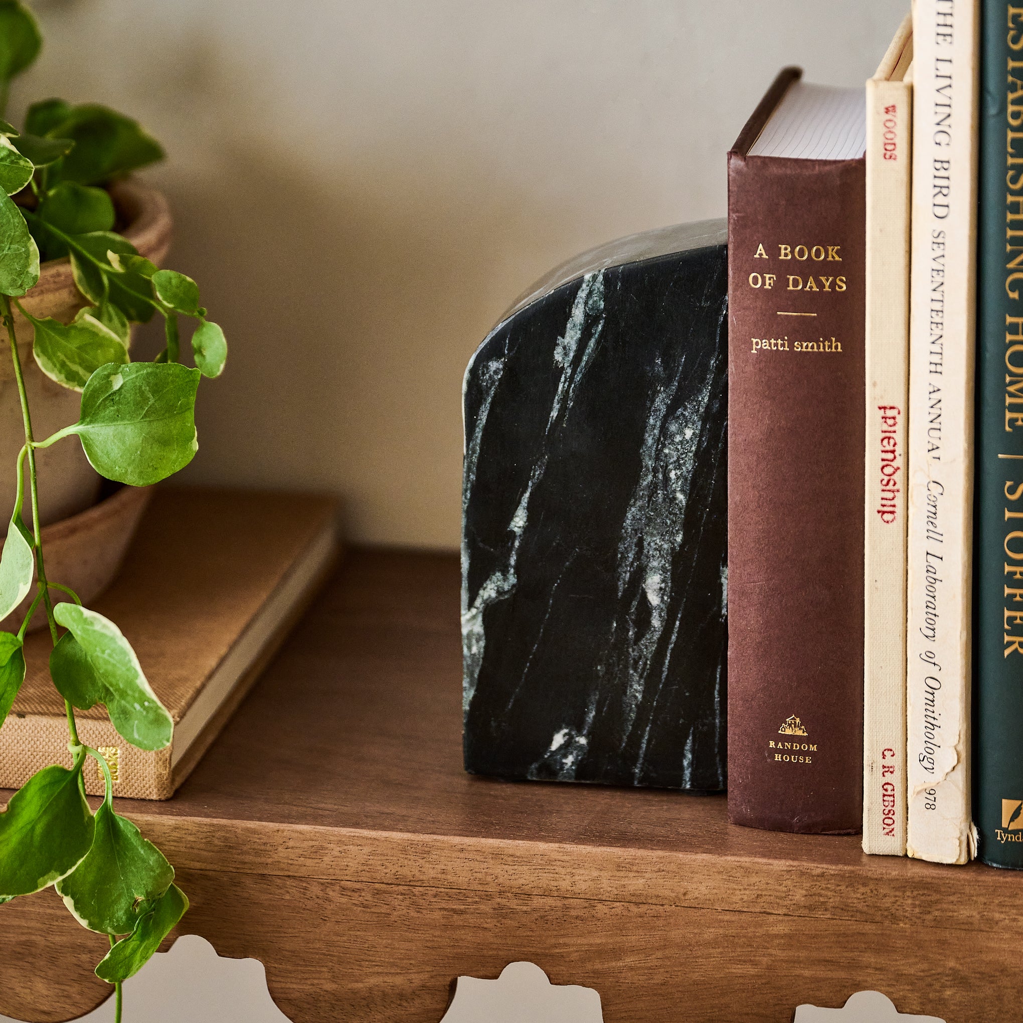 Mattlage Arched Marble Bookends shown on shelf