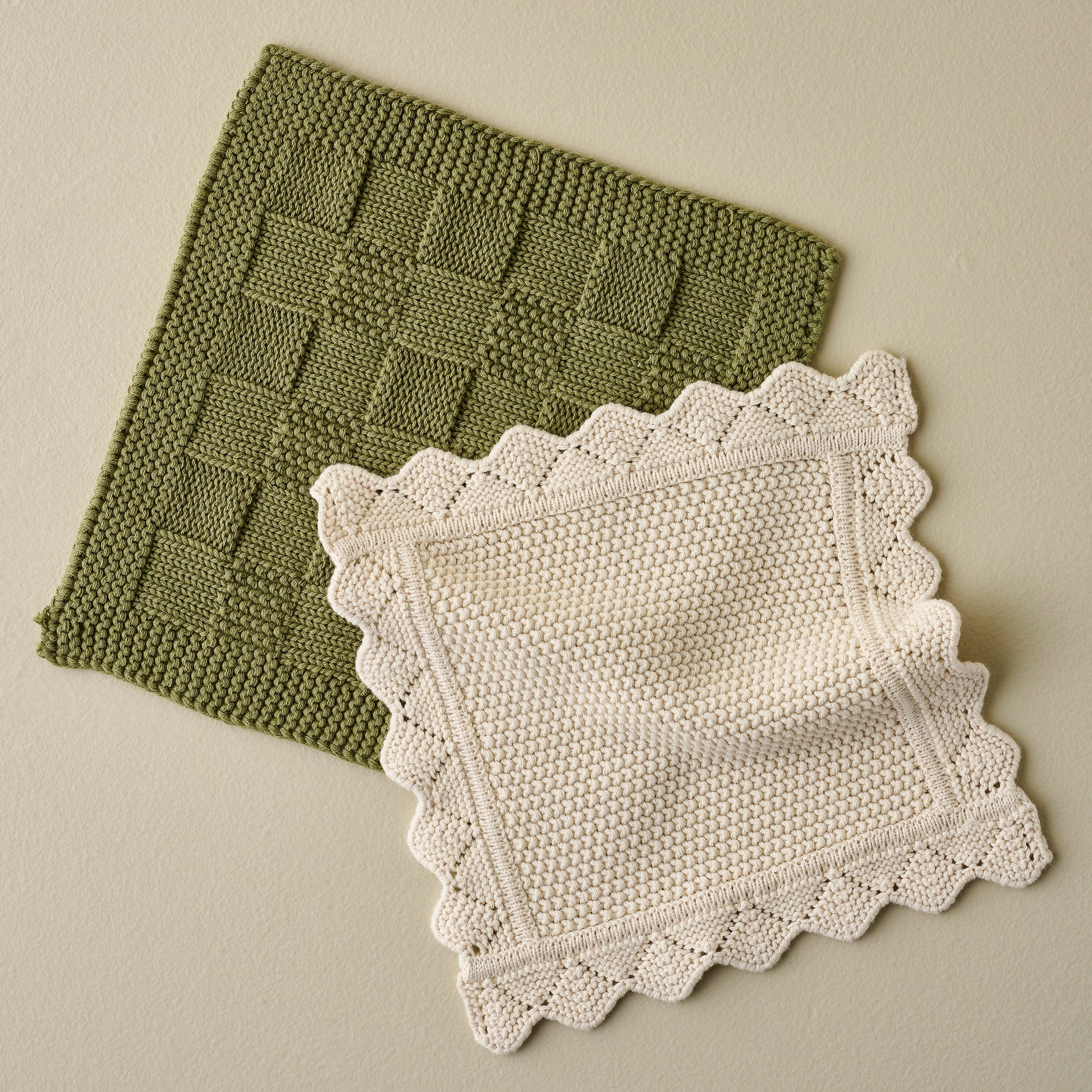 Cotton Knitted Washcloth Set in Mayfly and Whitecap Grey On sale for $9.99, discounted from $9.99 to $20.00