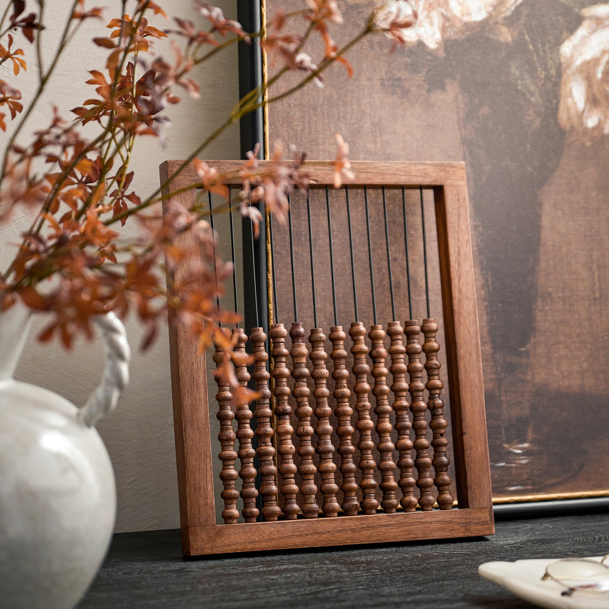 Antiqued Wood Abacus shown on table