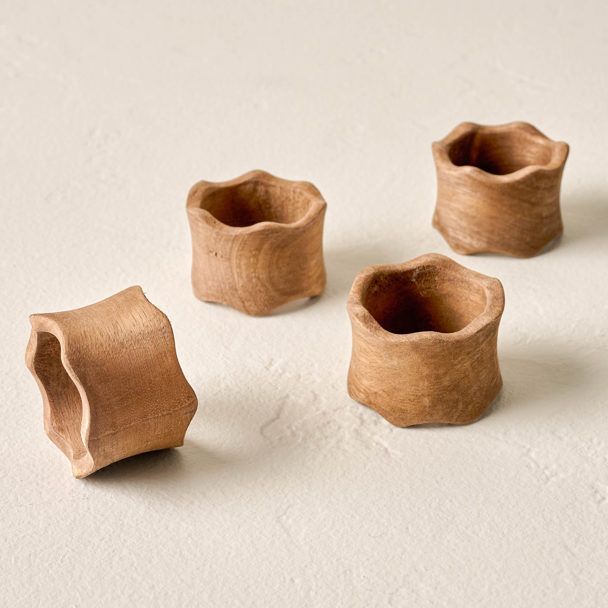 Antiqued Wood Napkin Ring Set of Four