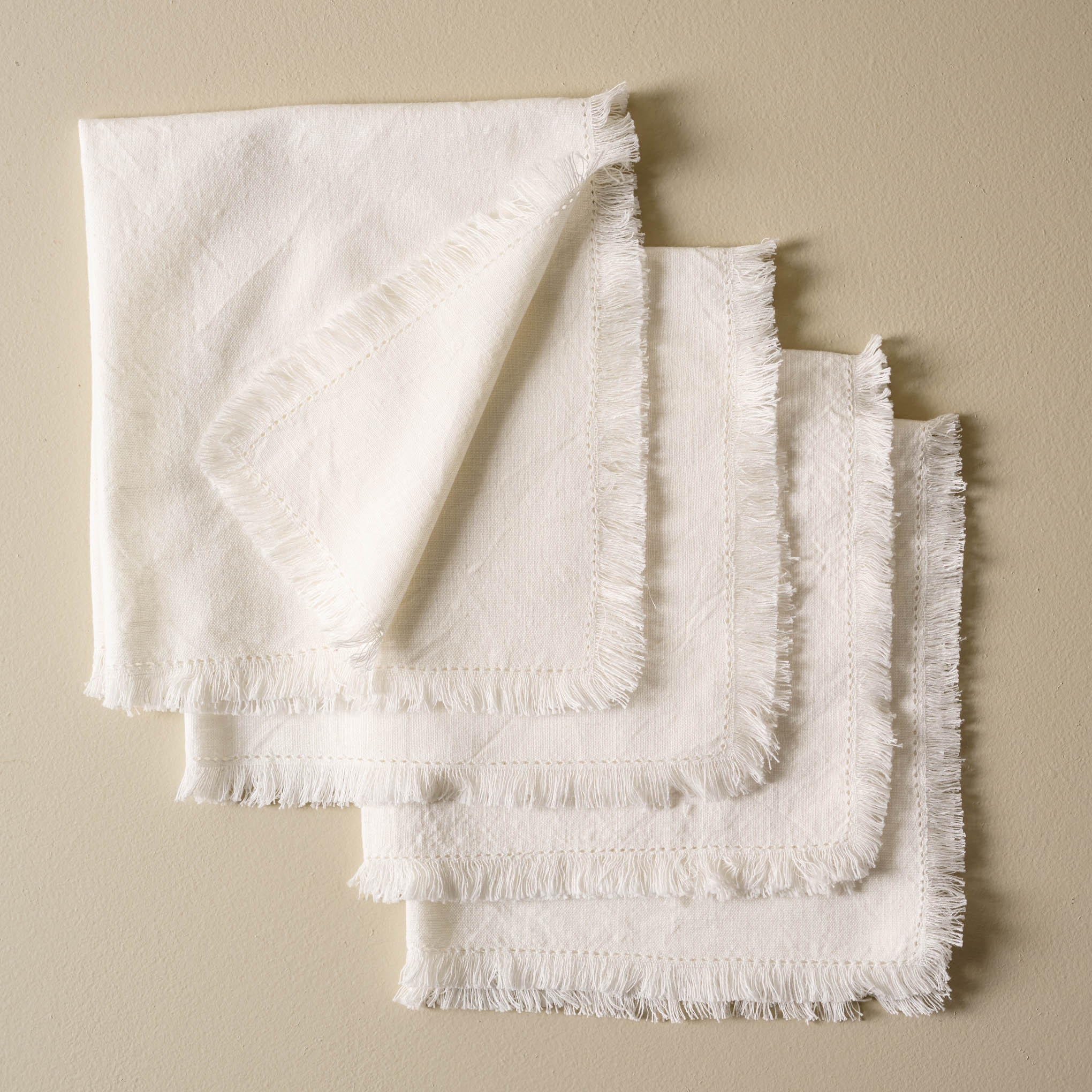 White Fringe Hem Napkin Set of Four $32.00