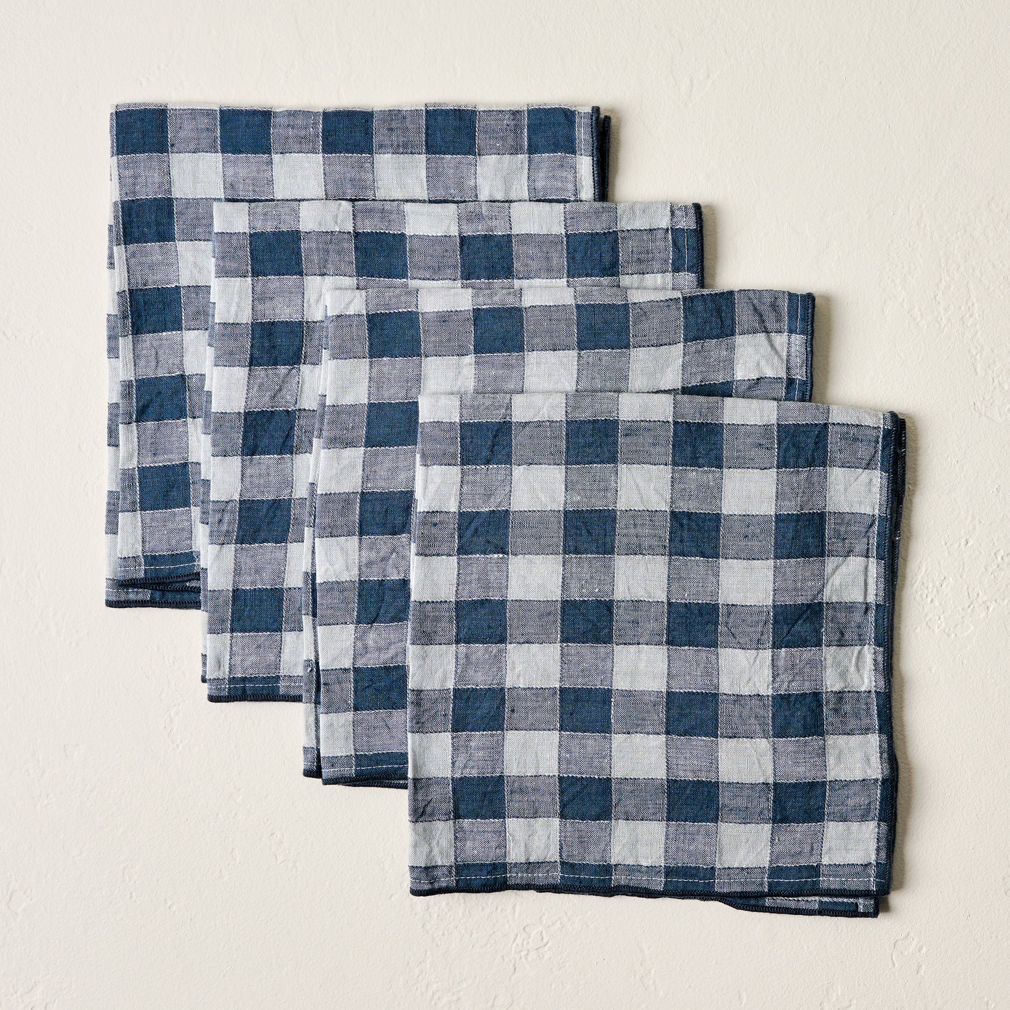 Navy Gingham Napkin Set of Four folded