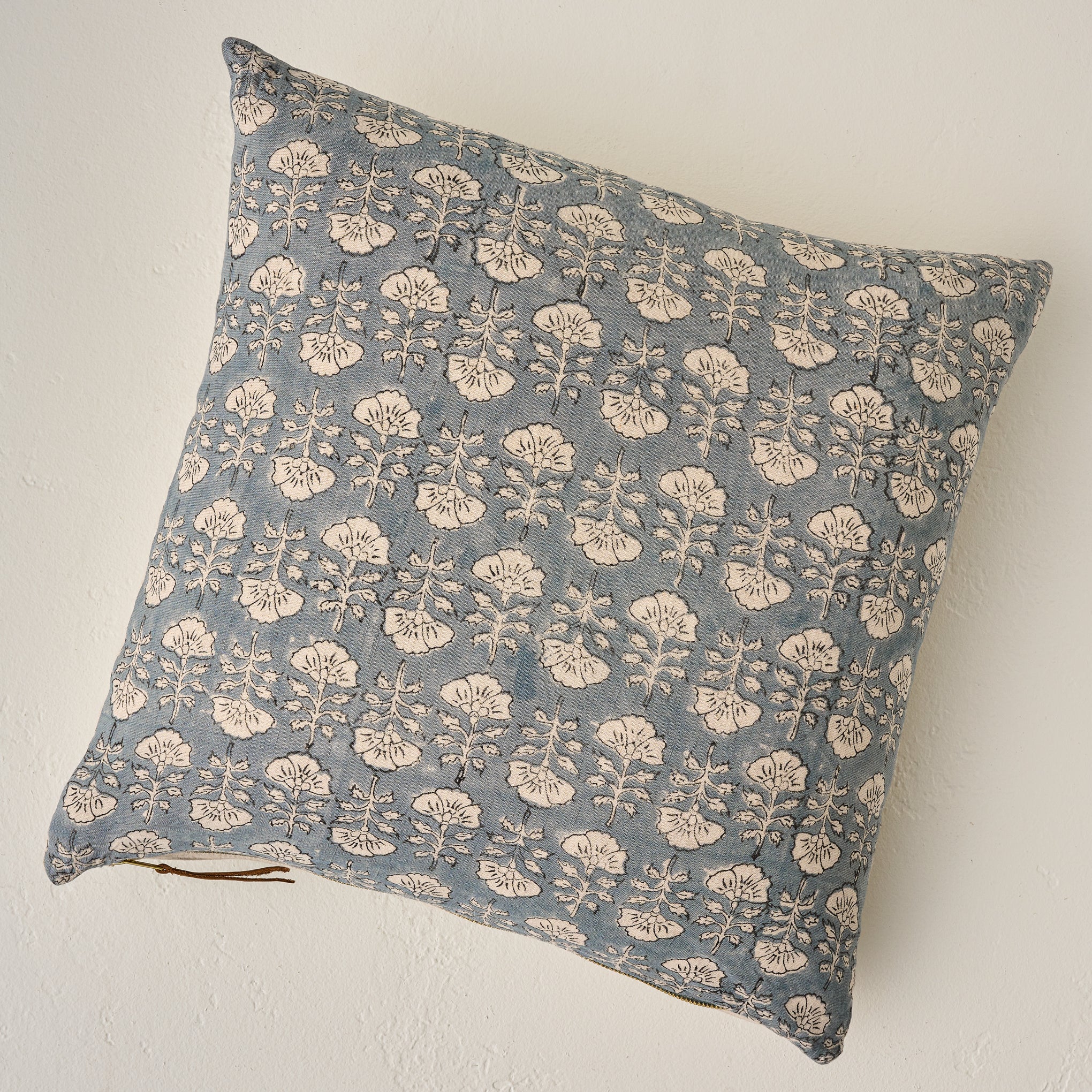 Flora Silver Blue Printed Pillow