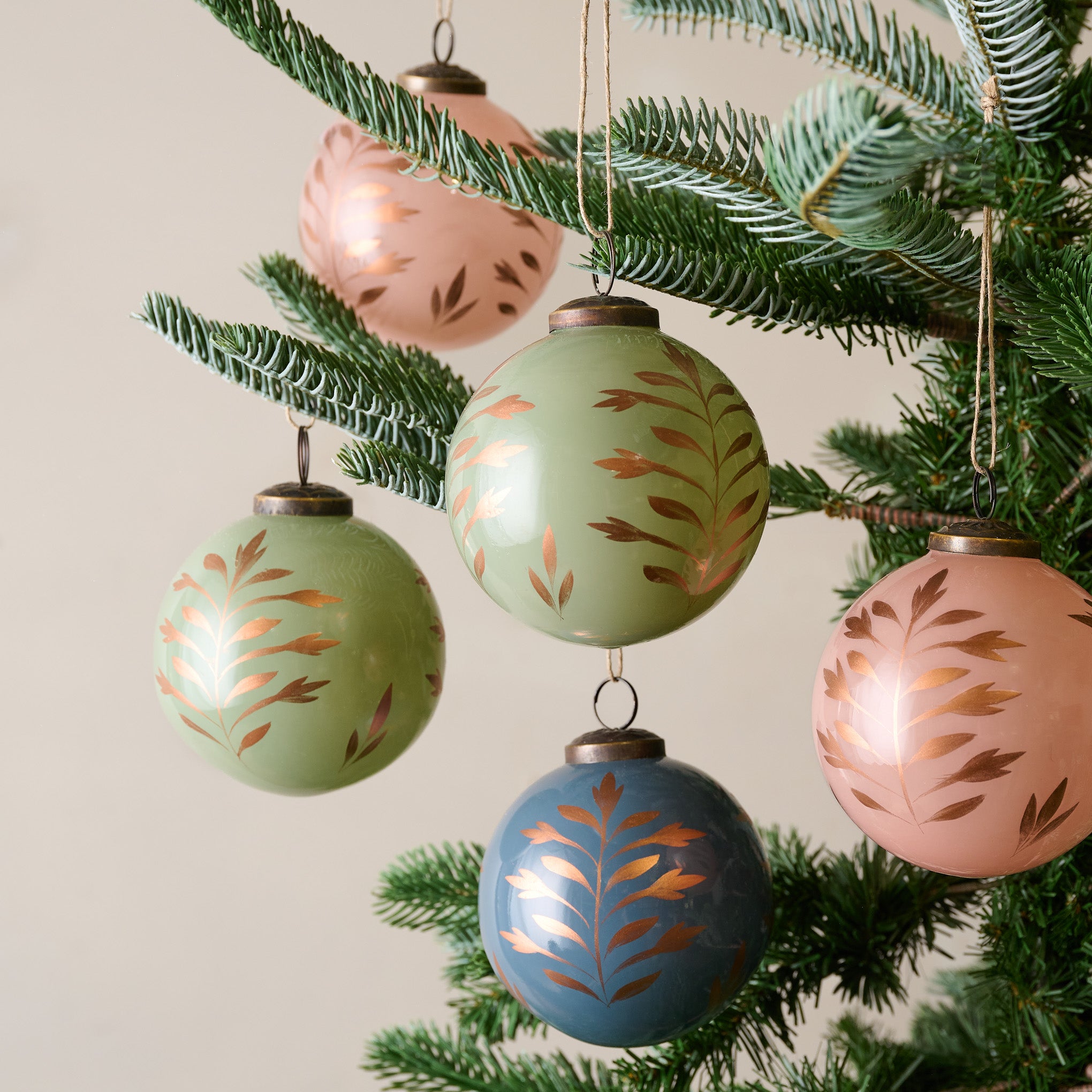 Hand-Painted Glass Ornament, Set of 6 shown on tree On sale for $24.99, discounted from $46.00