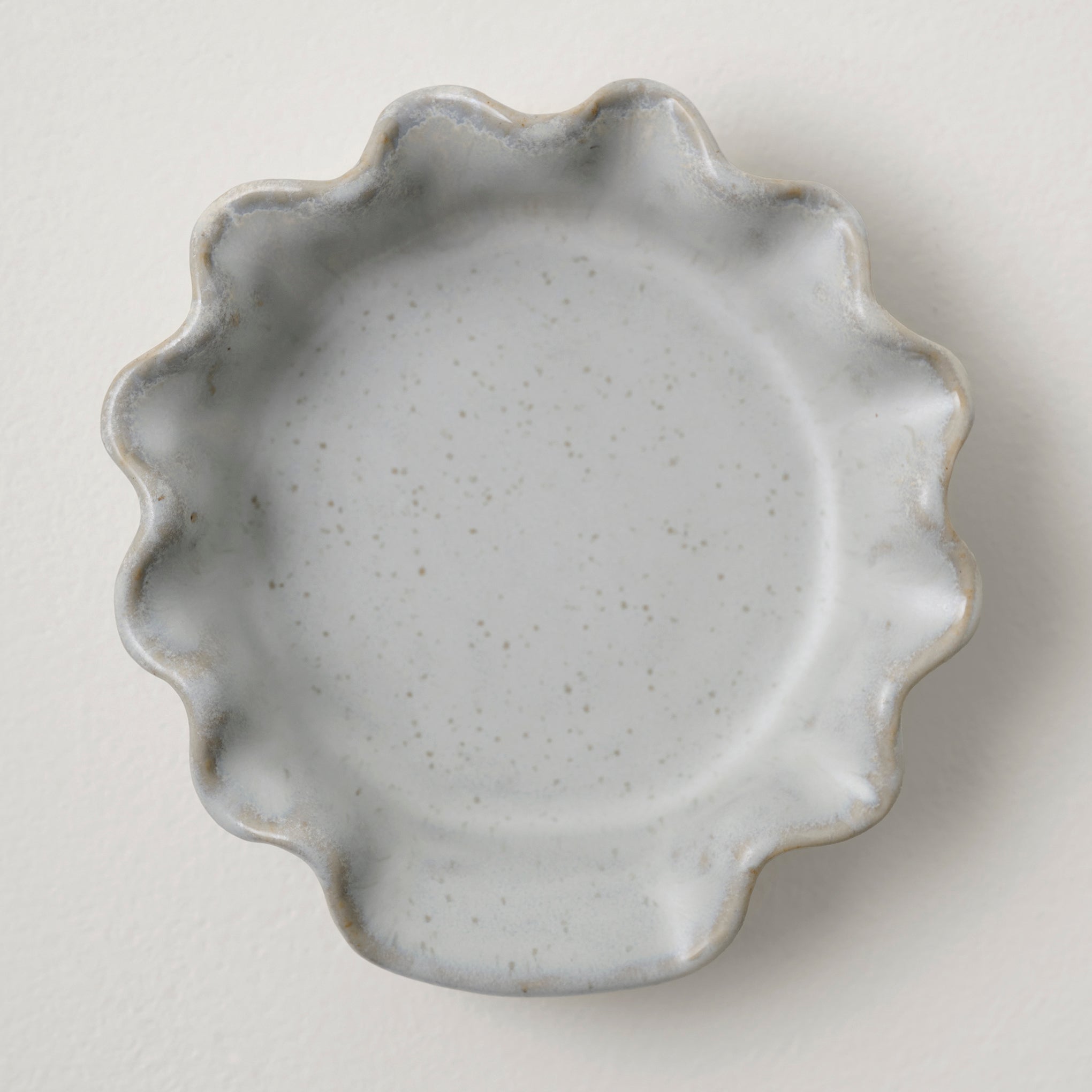 French Grey Ruffle Spoon Rest shown from above $8.00