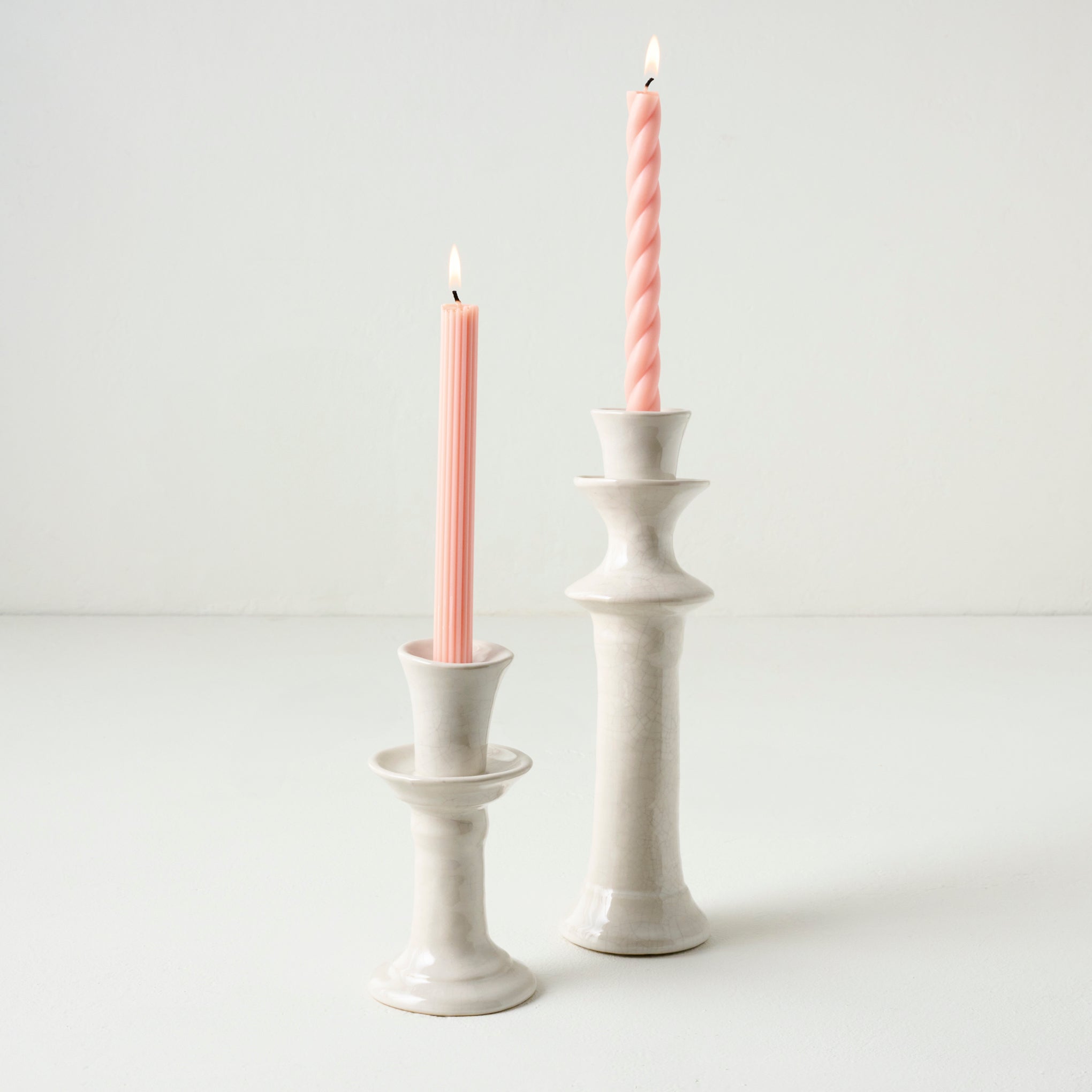 Ophelia Ceramic Crackle Taper Holders shown with tapers On sale for $19.99, discounted from $32.00