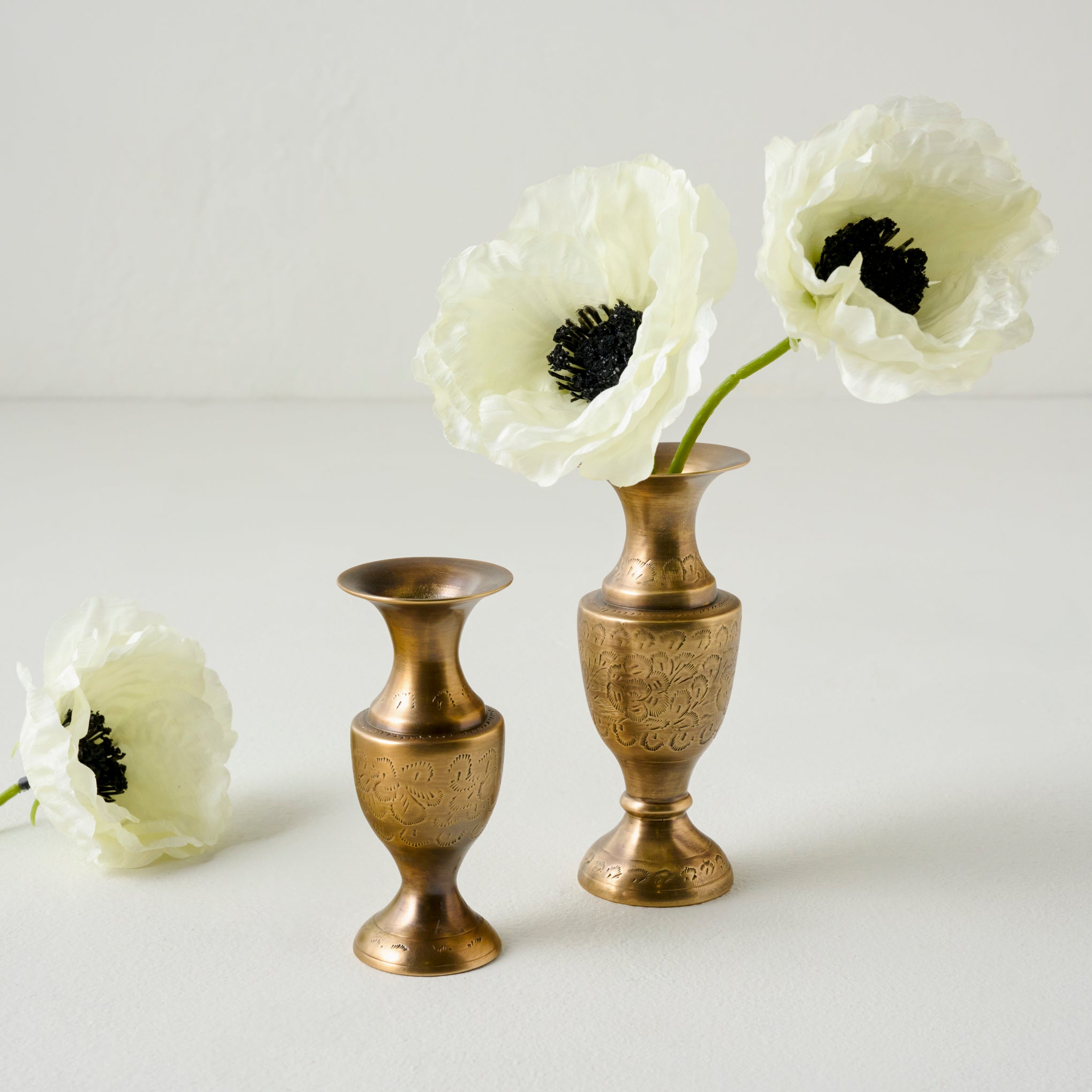 Callin Etched Brass Bud Vase shown with floral Items range from $22.00 to $24.00