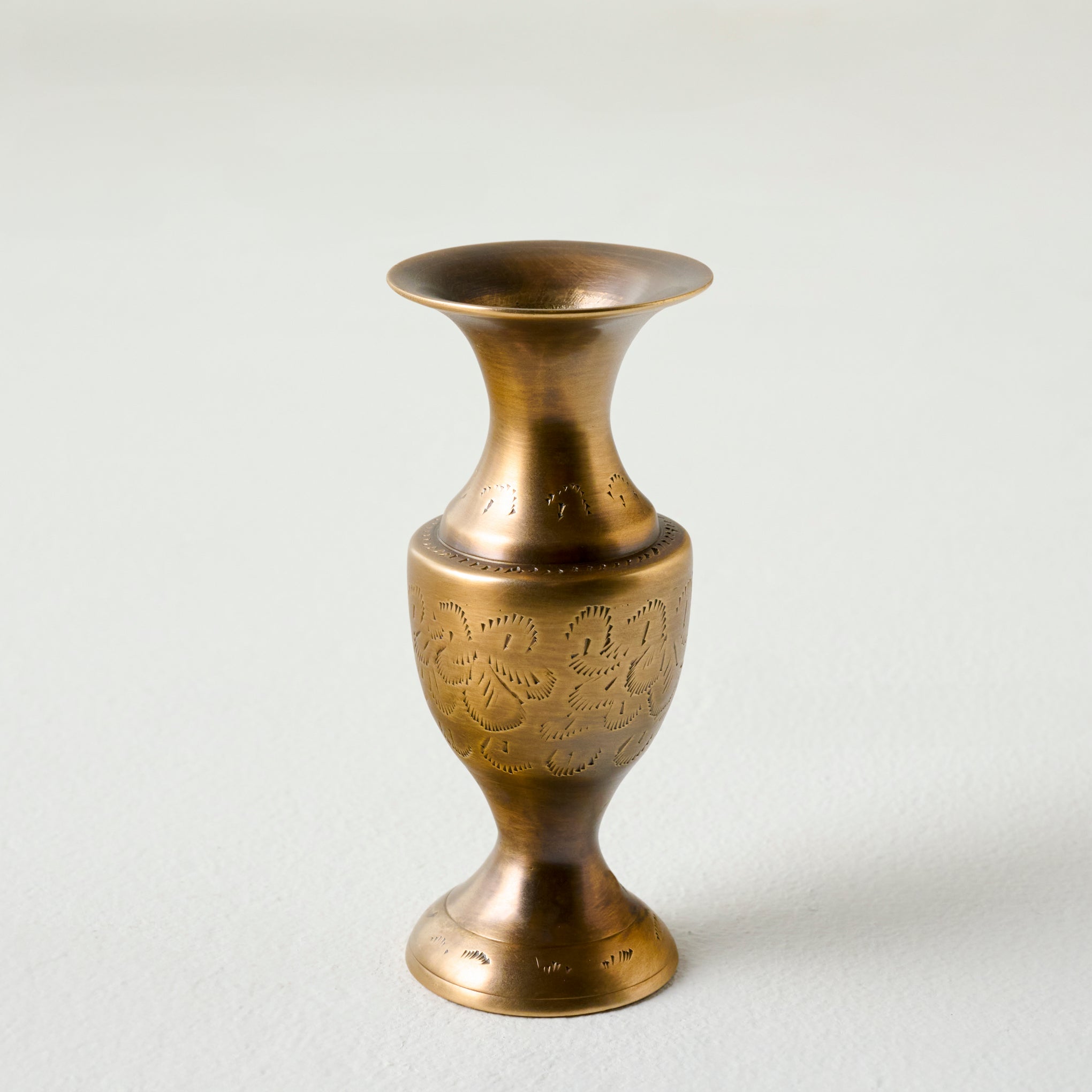 Short Callin Etched Brass Bud Vase