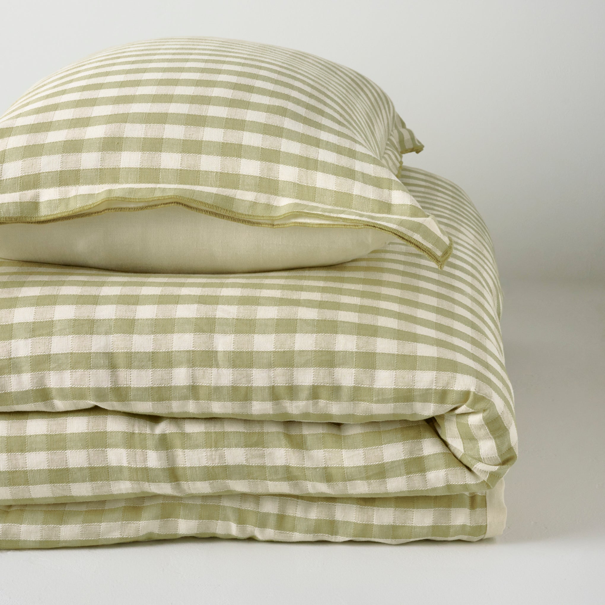 Maxine Gingham Duvet Cover shown with sham Items range from $198.00 to $248.00