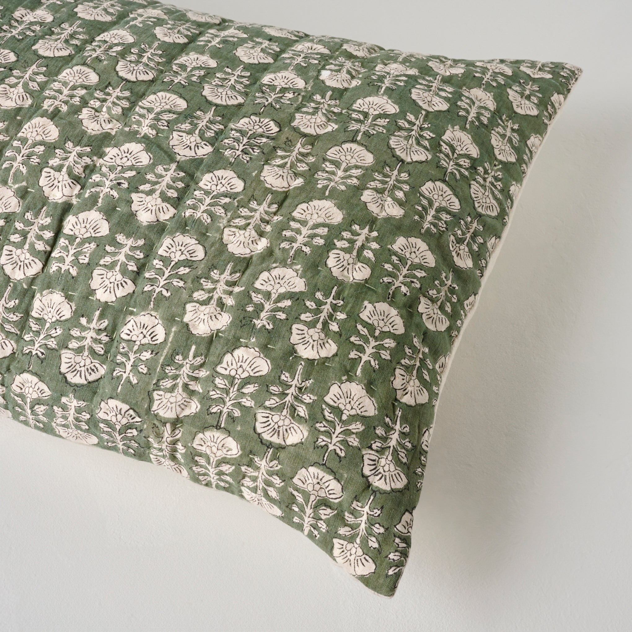 Flora Block Print Sham - Dusty Green