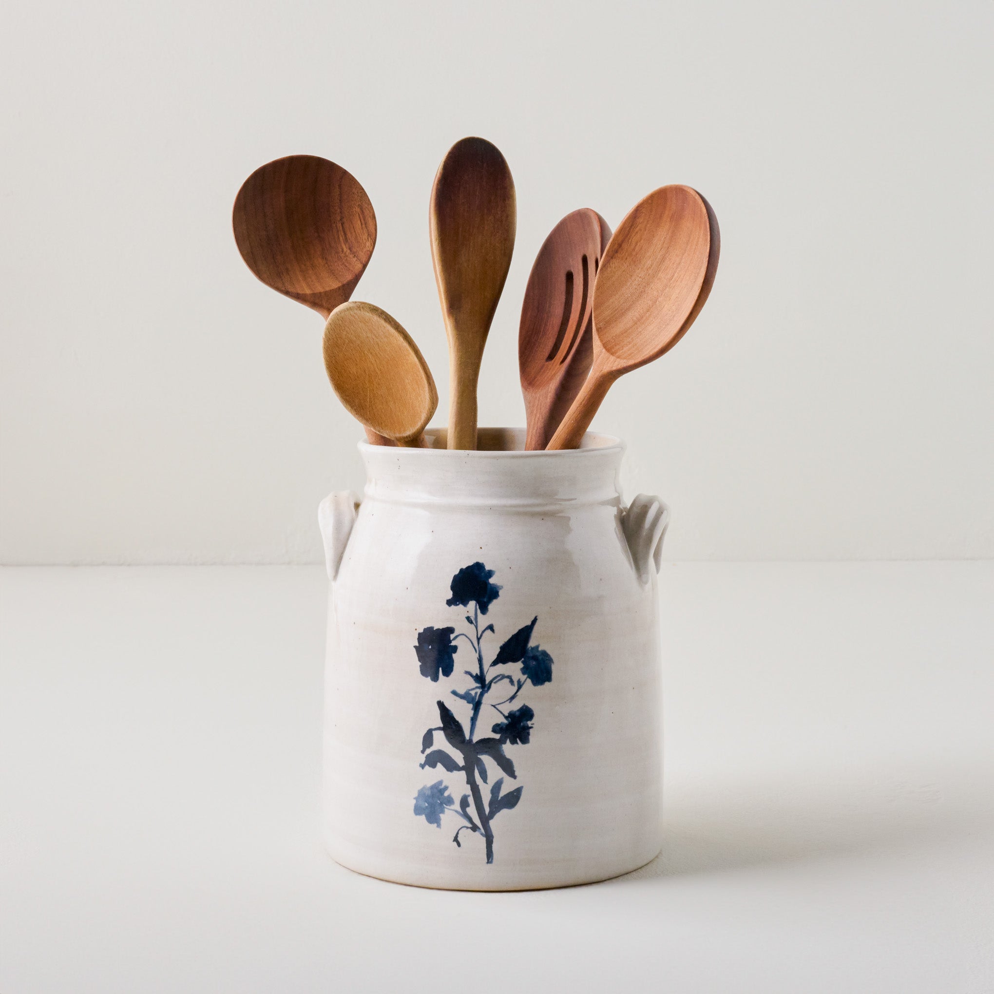 Lila Floral Utensil Crock shown with utensils