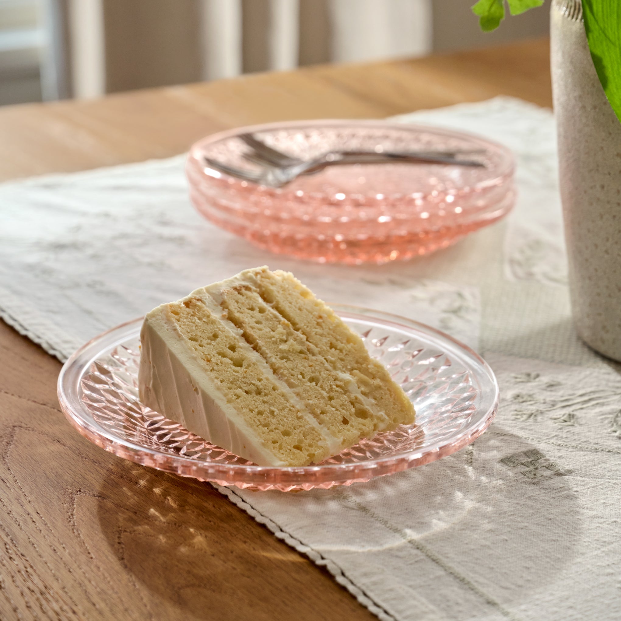 Ellis Vintage-Inspired Dessert Plate on a table with cake $18.00