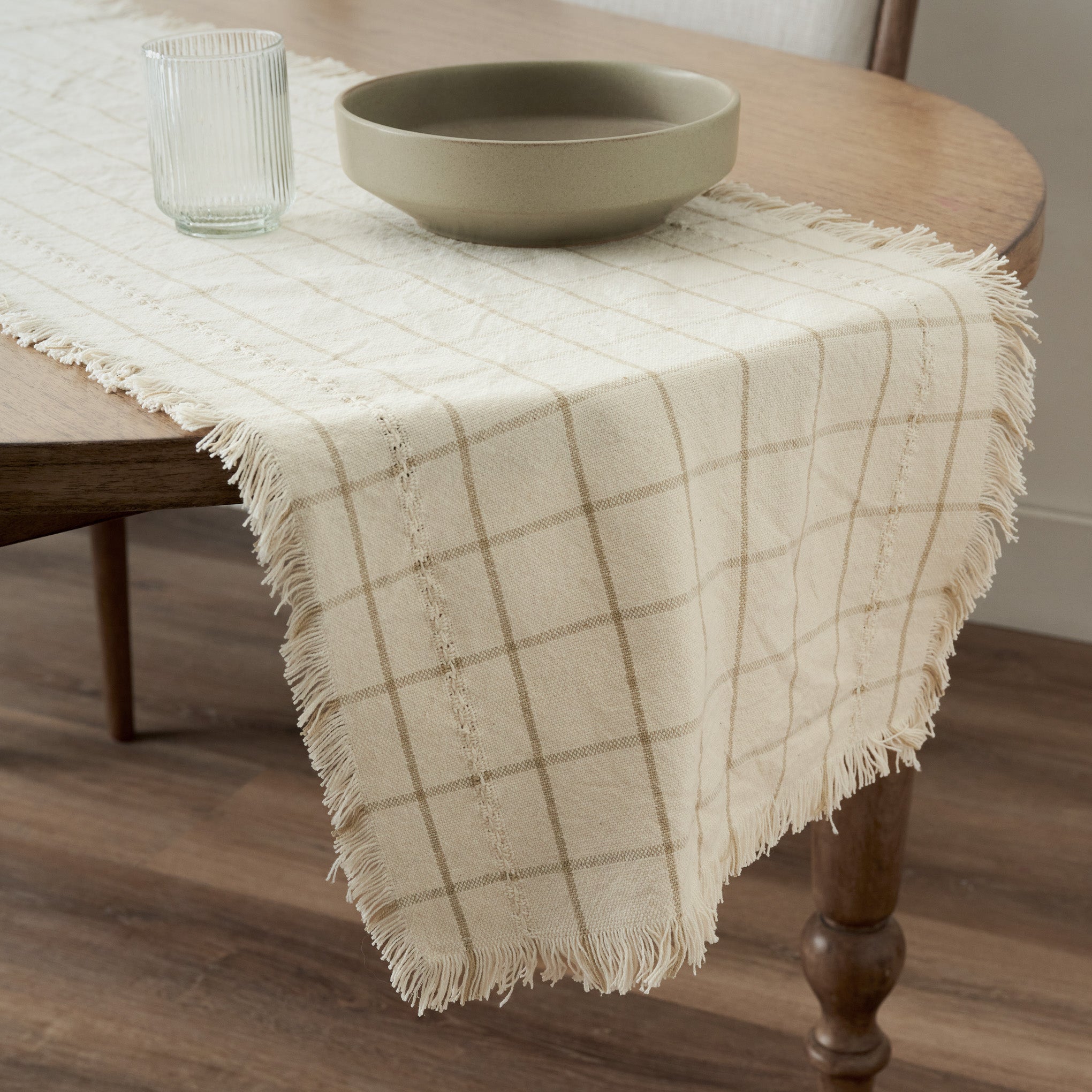 Woven Grid Table Runner shown on table $40.00