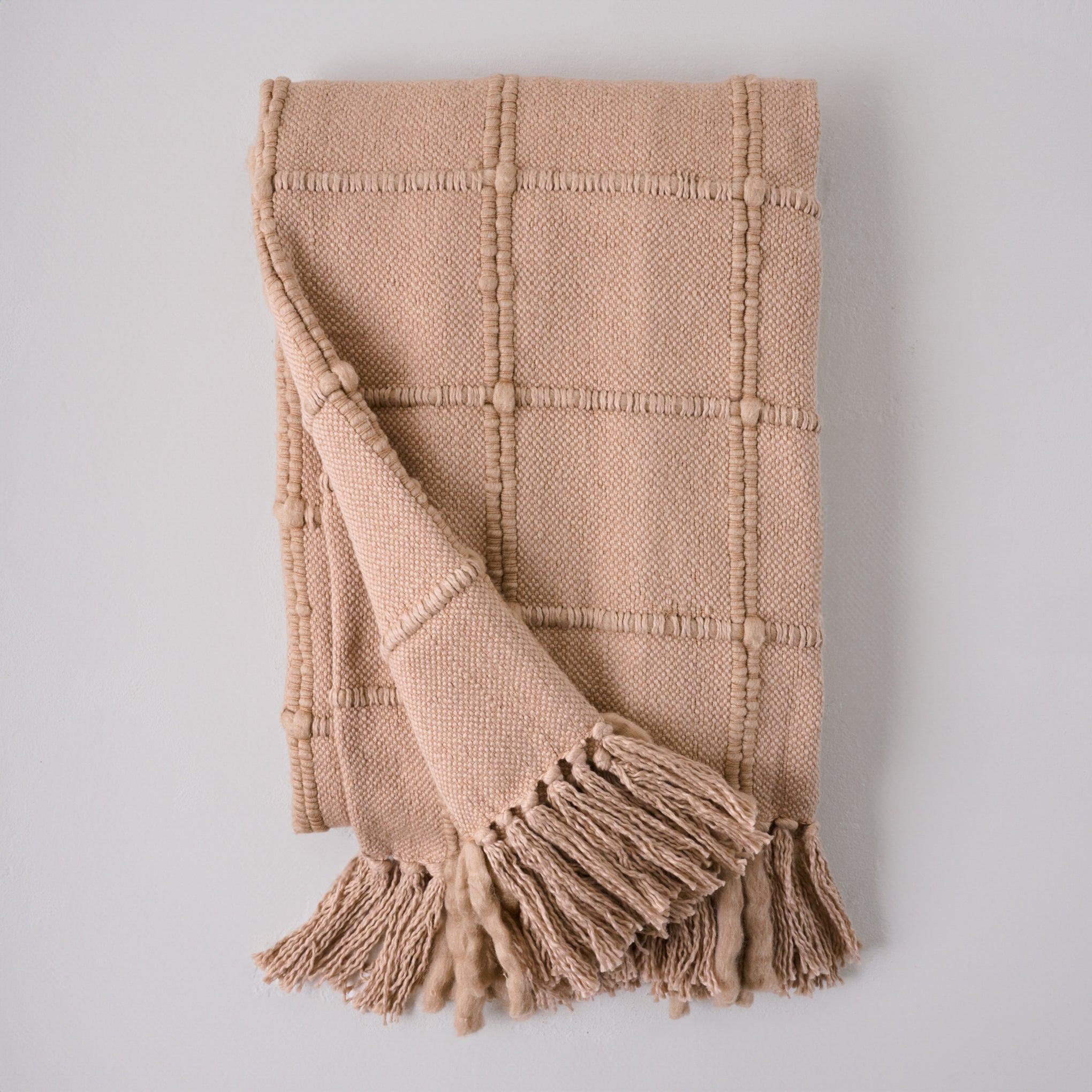 Oatmeal Windowpane Tassel Throw $98.00