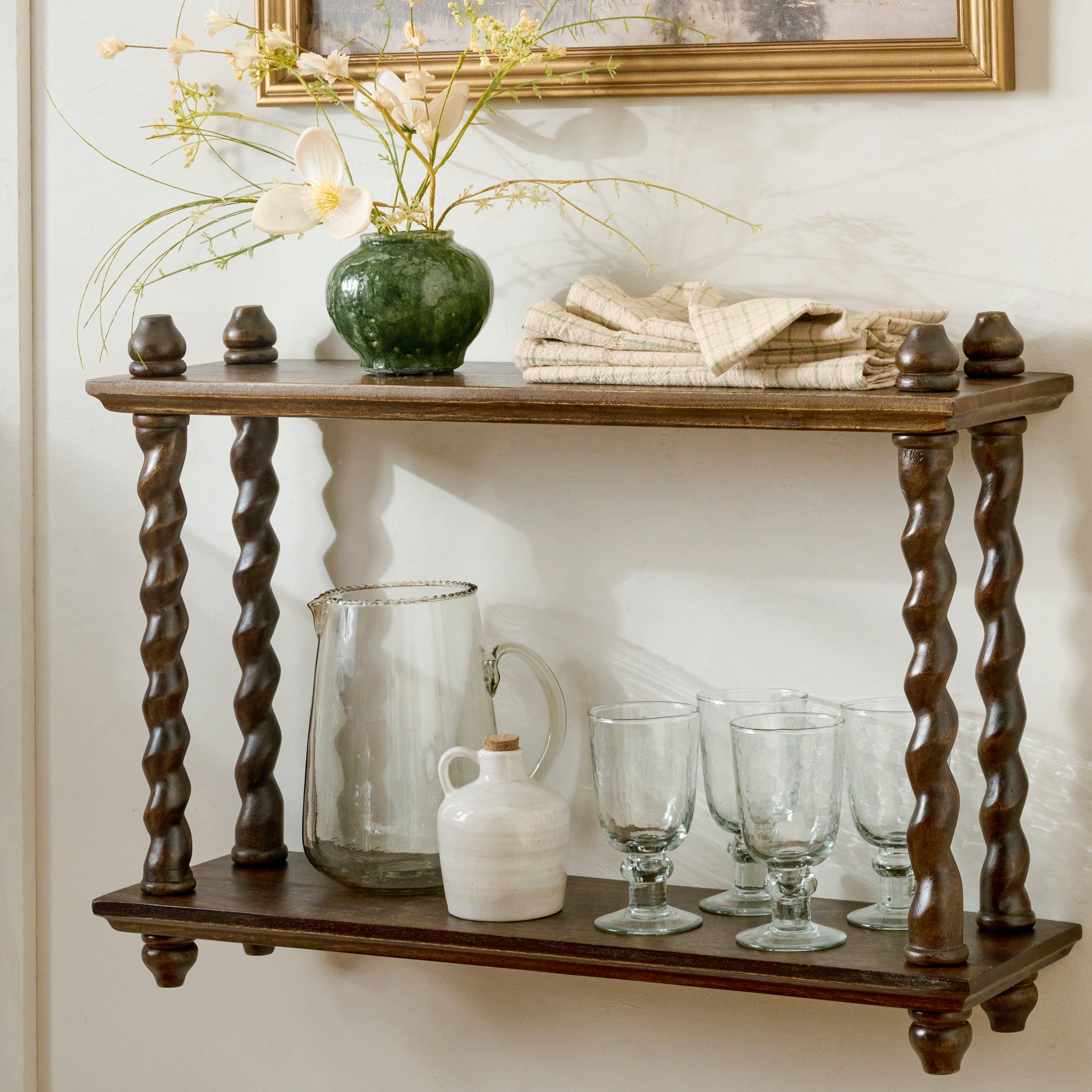 Barley Twist Wooden Shelf shown styled $158.00