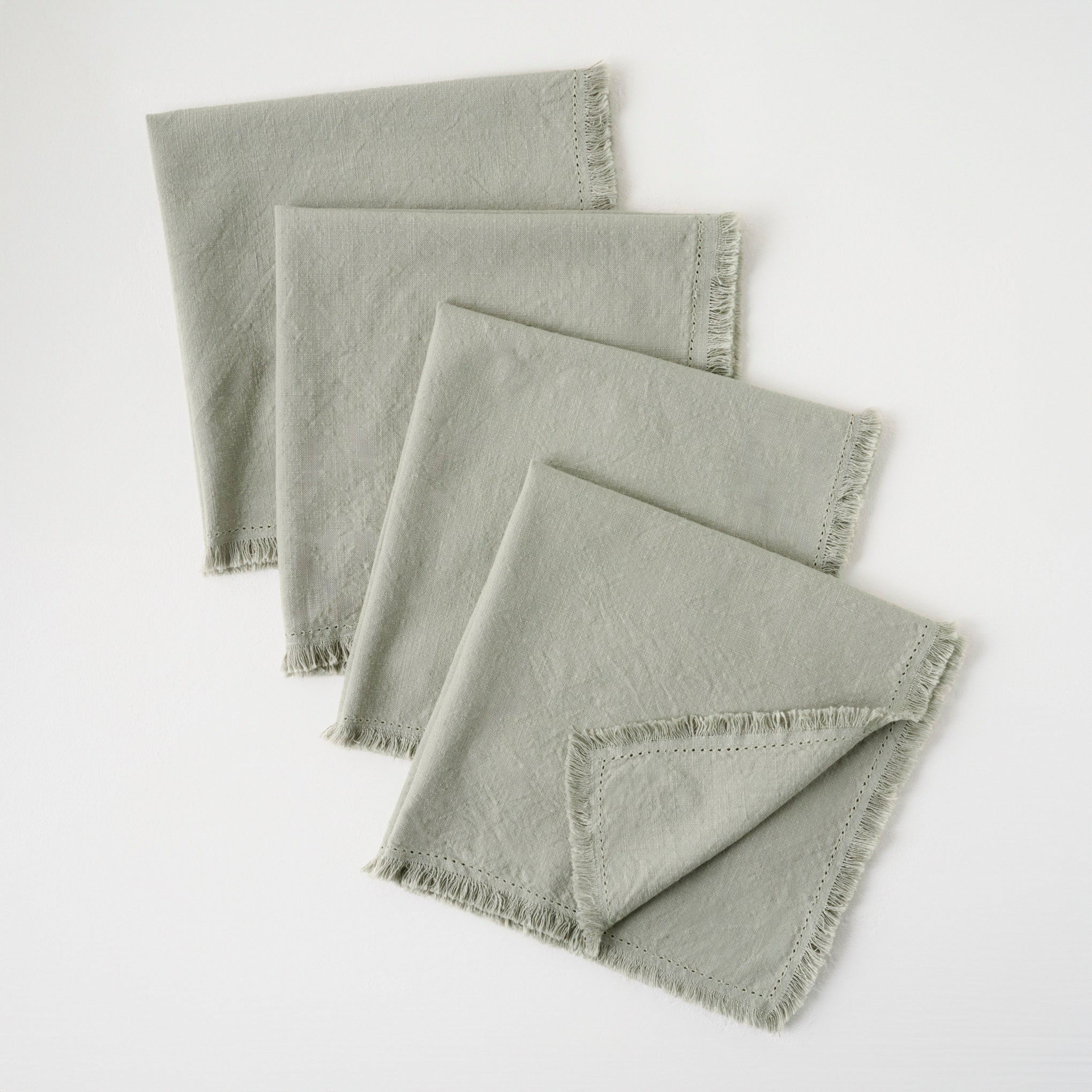 Dusty Sage Fringe Hem Napkin Set of Four $32.00