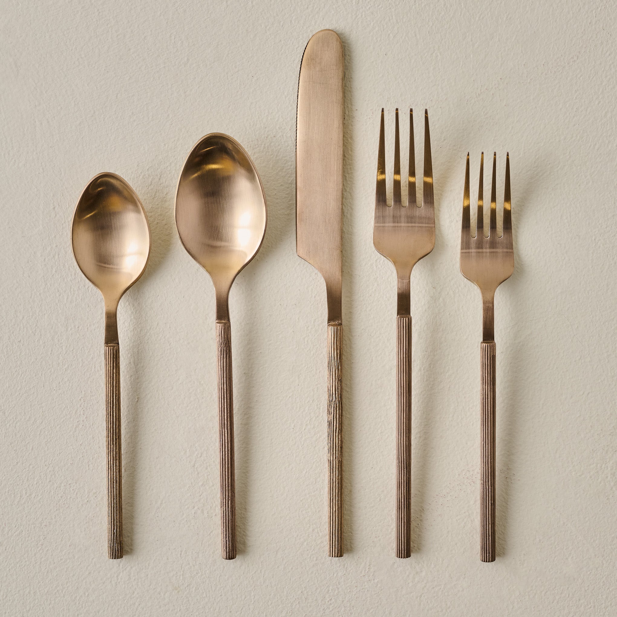 Antique Copper Ribbed Flatware Set of Five $40.00
