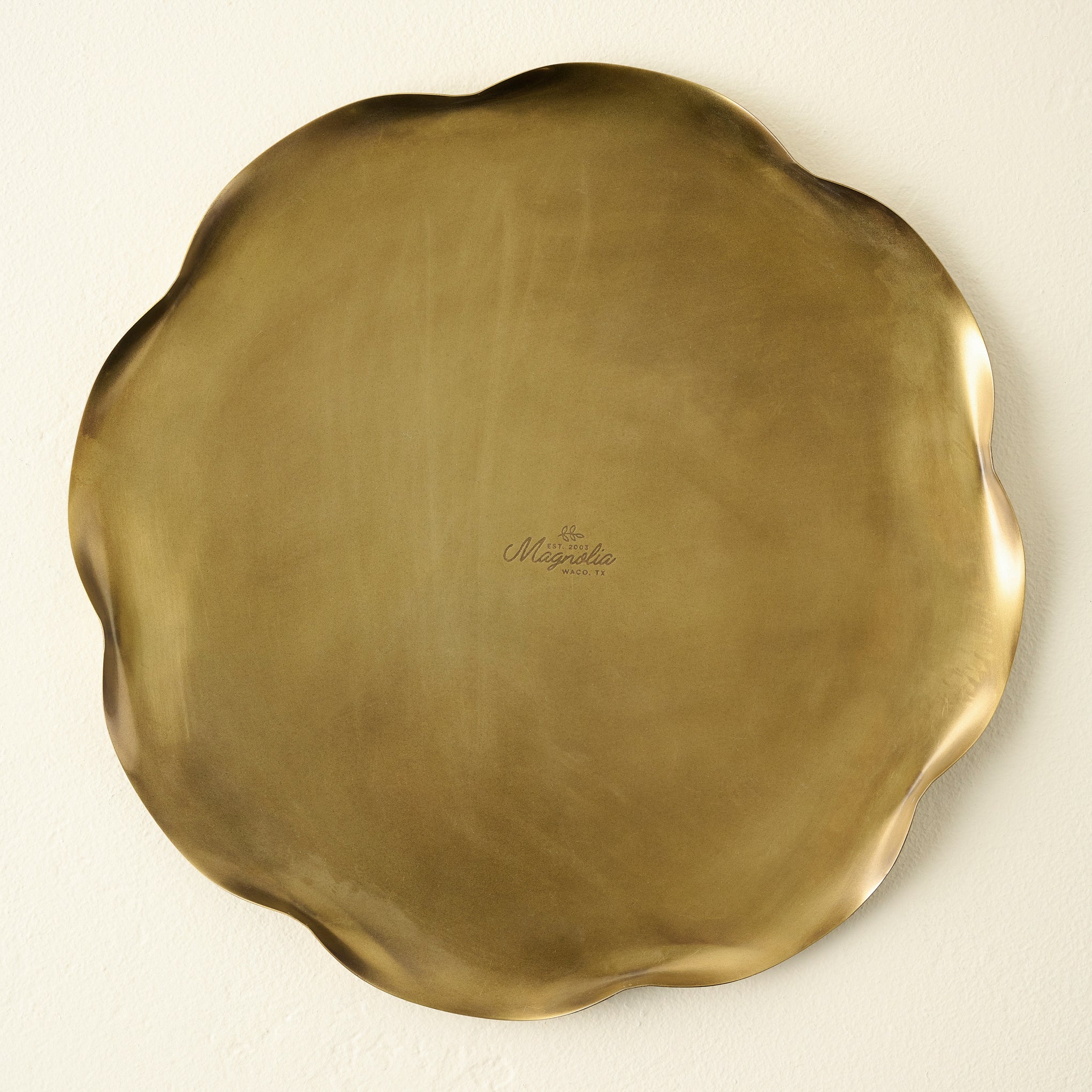 Magnolia Scalloped Edge Brass Charger