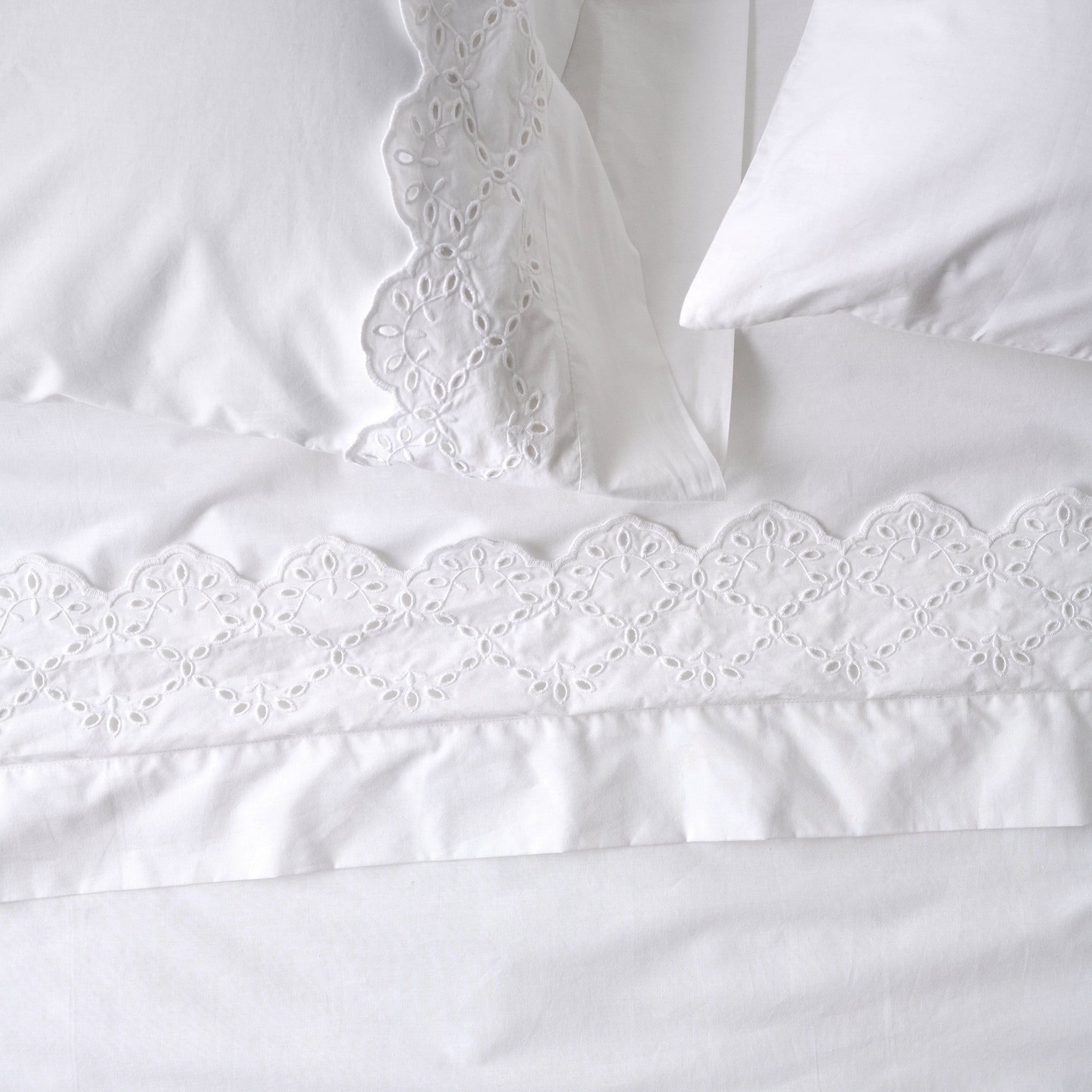 Eyelet Scallop Edge Sheet Set Items range from $150.00 to $170.00