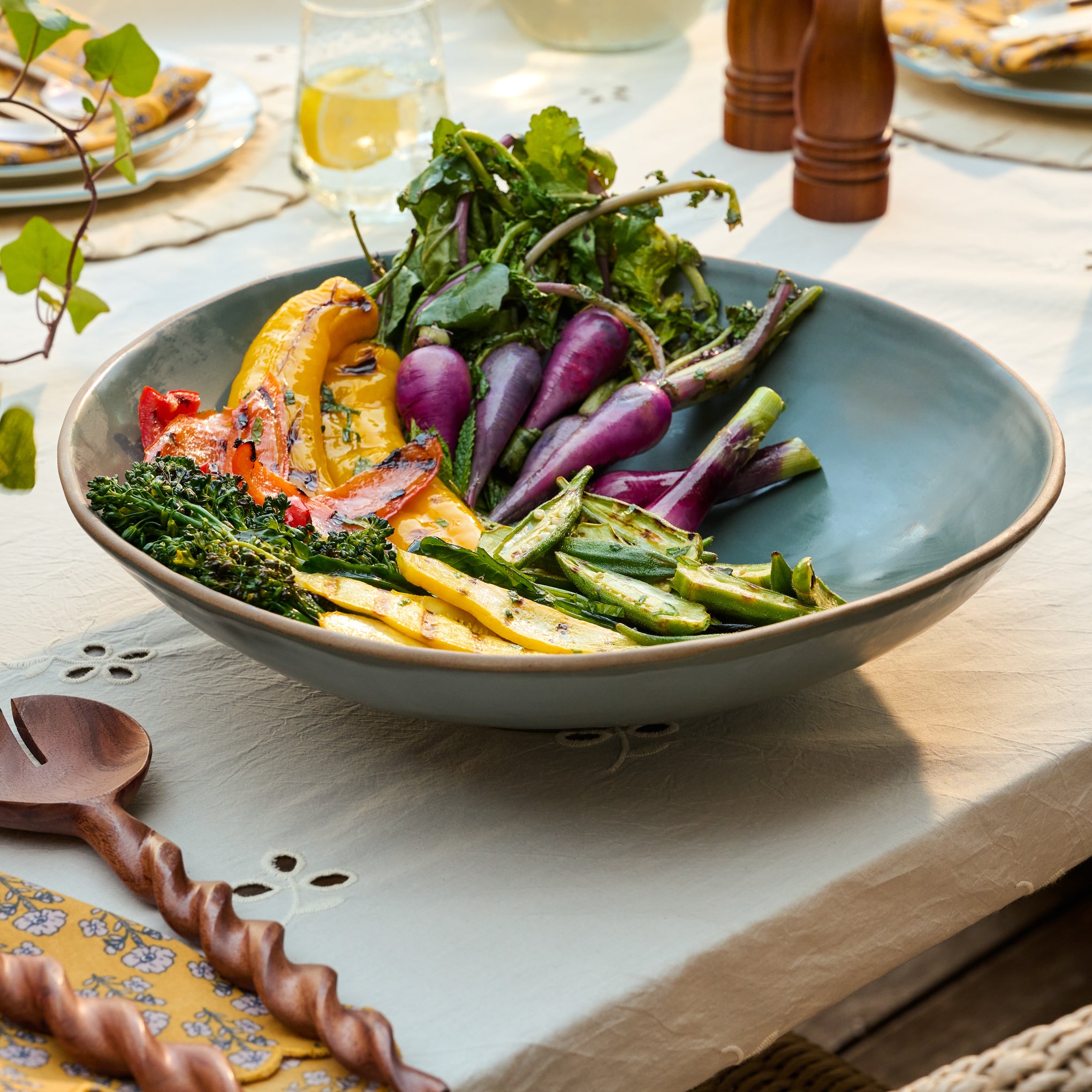 Deep Ocean Serving Bowl shown with vegetables $50.00