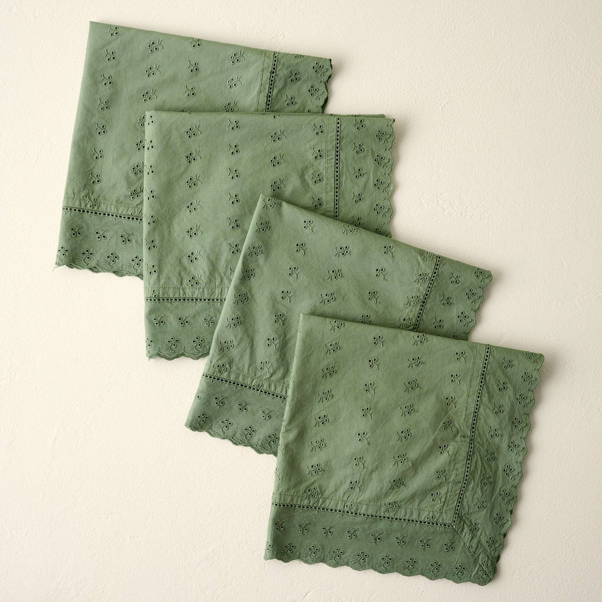 Olive Green Eyelet Napkin Set of Four $40.00