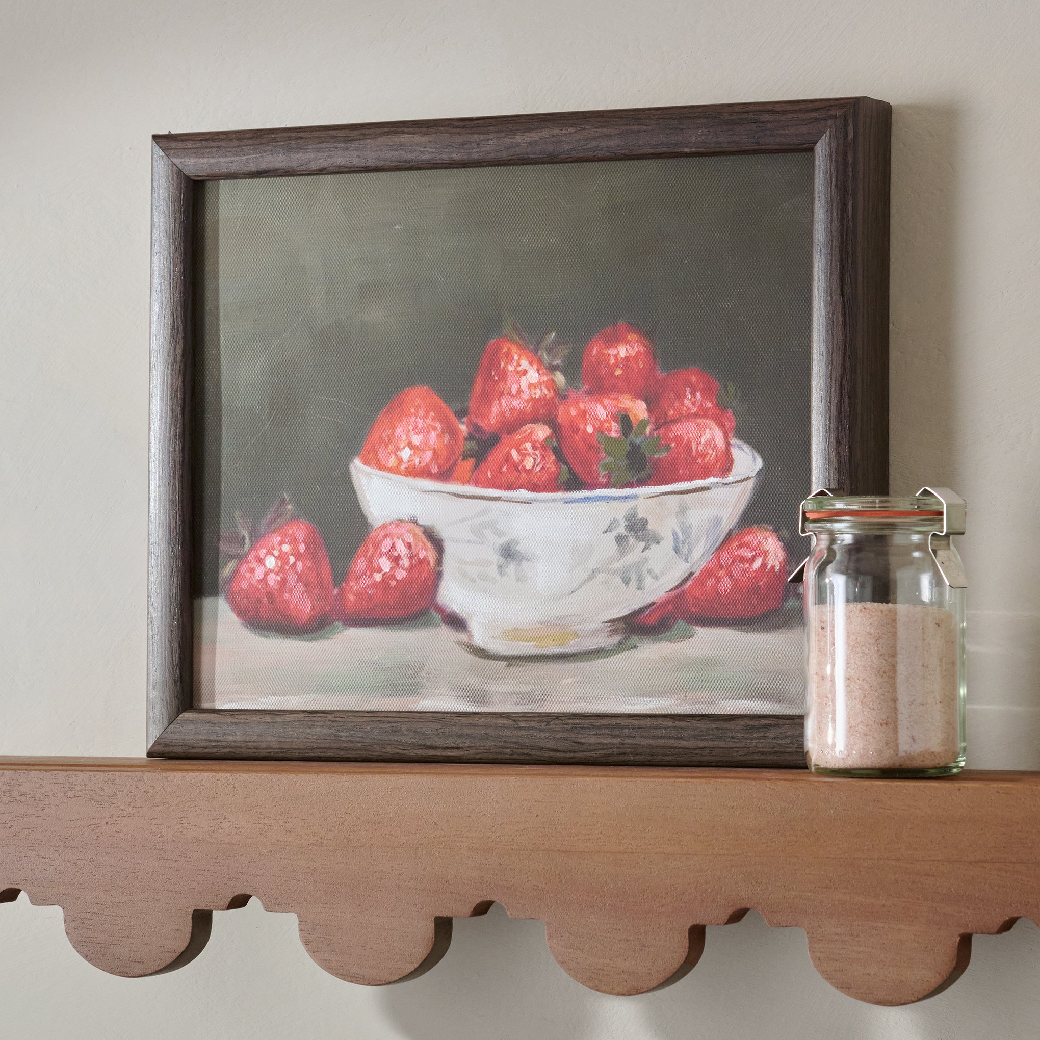 Framed Strawberry Still Life shown on shelf $48.00