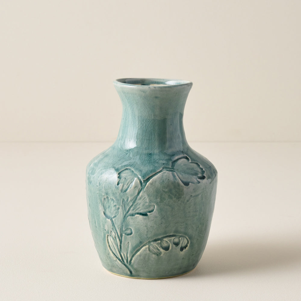 Floral Glazed Ceramic Birdie Vase