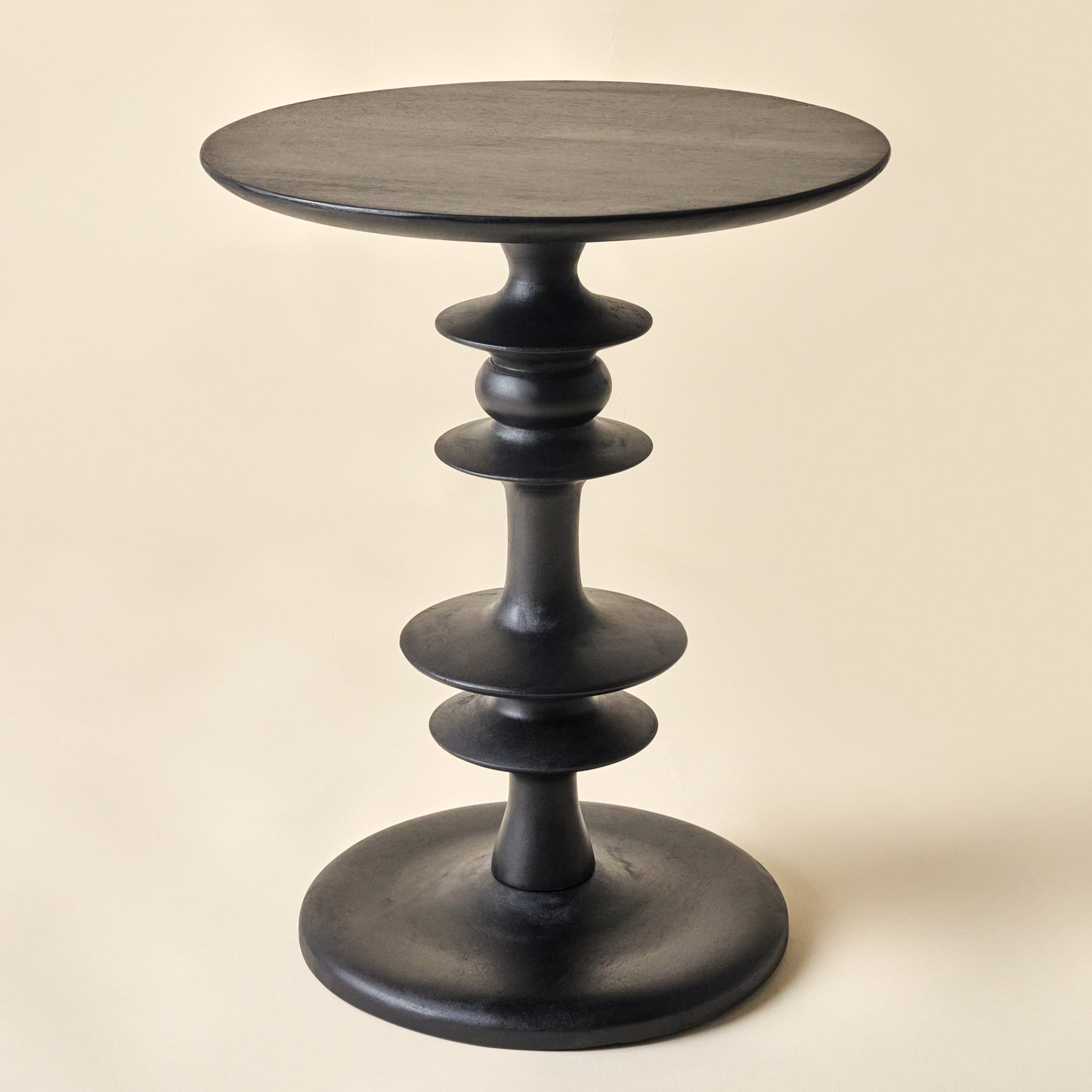 Enzo Turned Wood Side Table in color black