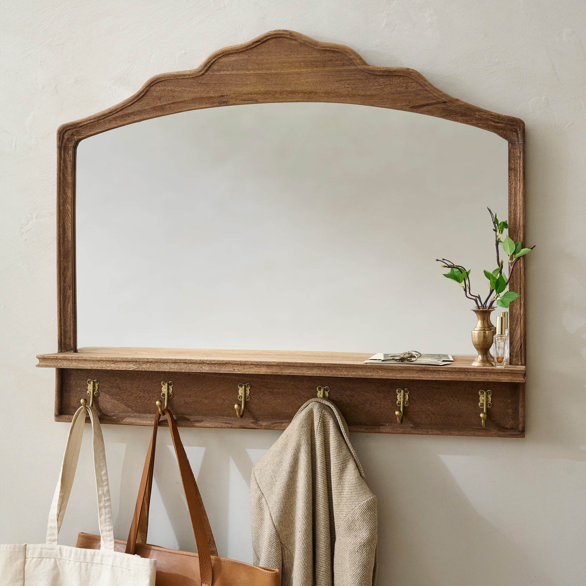 Brooks Mirror with Hooks and Shelf