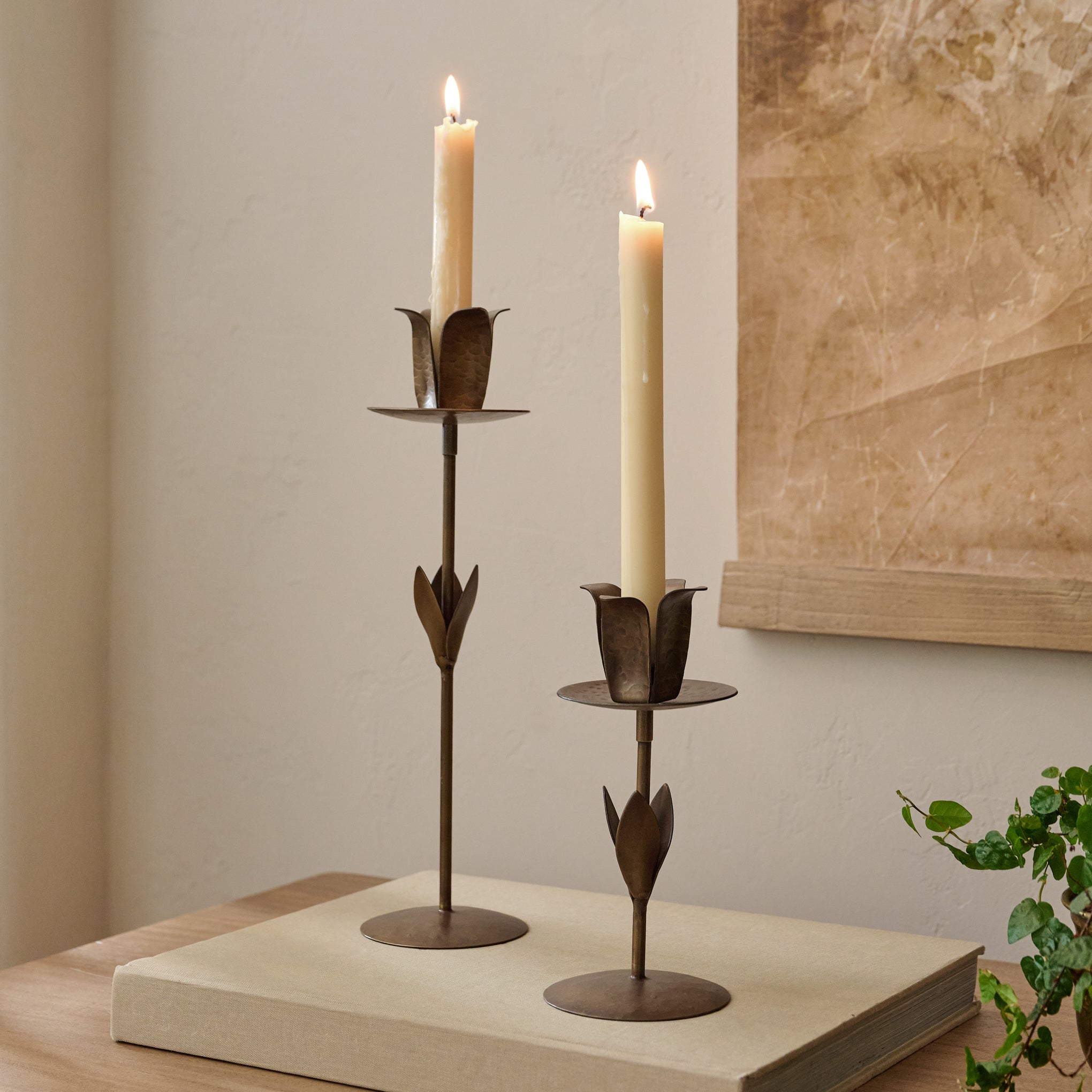 Forged Tulip Taper Holder shown styled