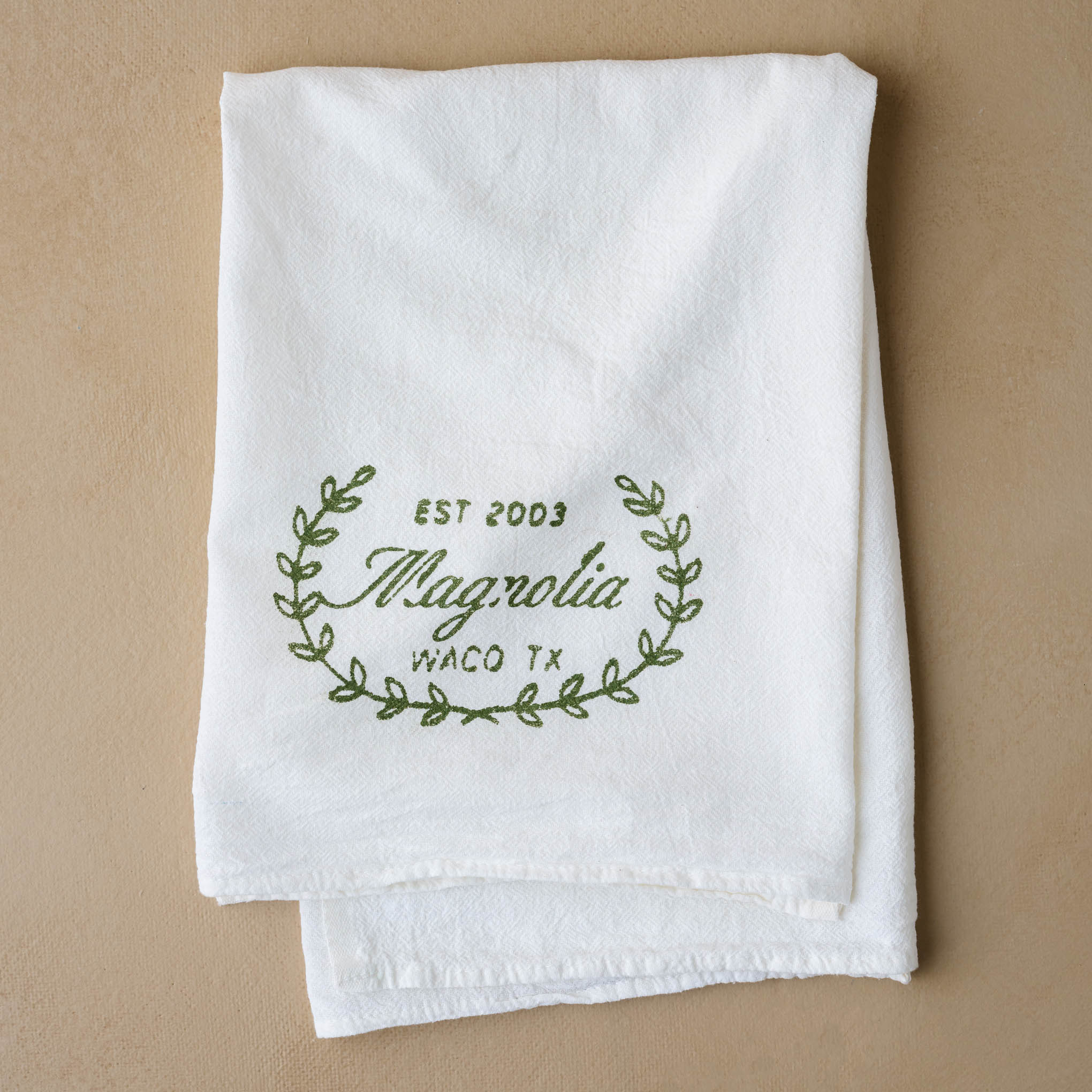 Magnolia Sage Laurel Wreath Tea Towel $16.00