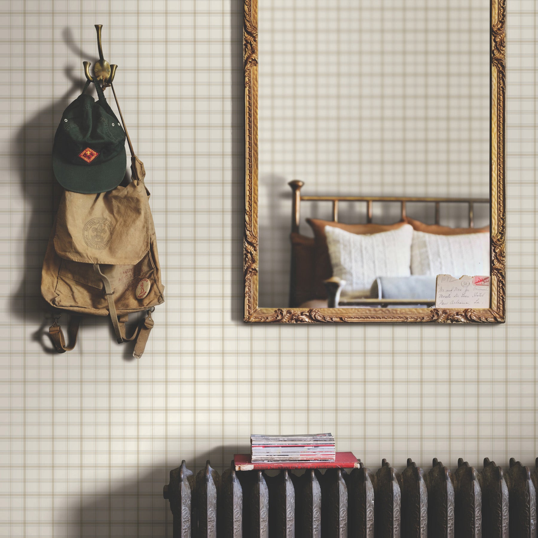 Hunter Wallpaper in neutral shown on wall $140.00