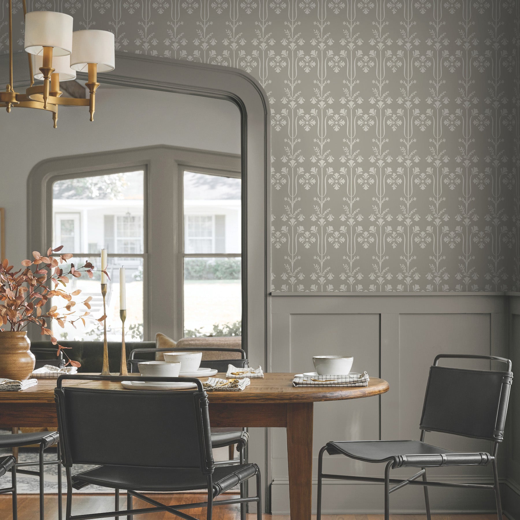 Lydia Wallpaper in Taupe shown in room $180.00
