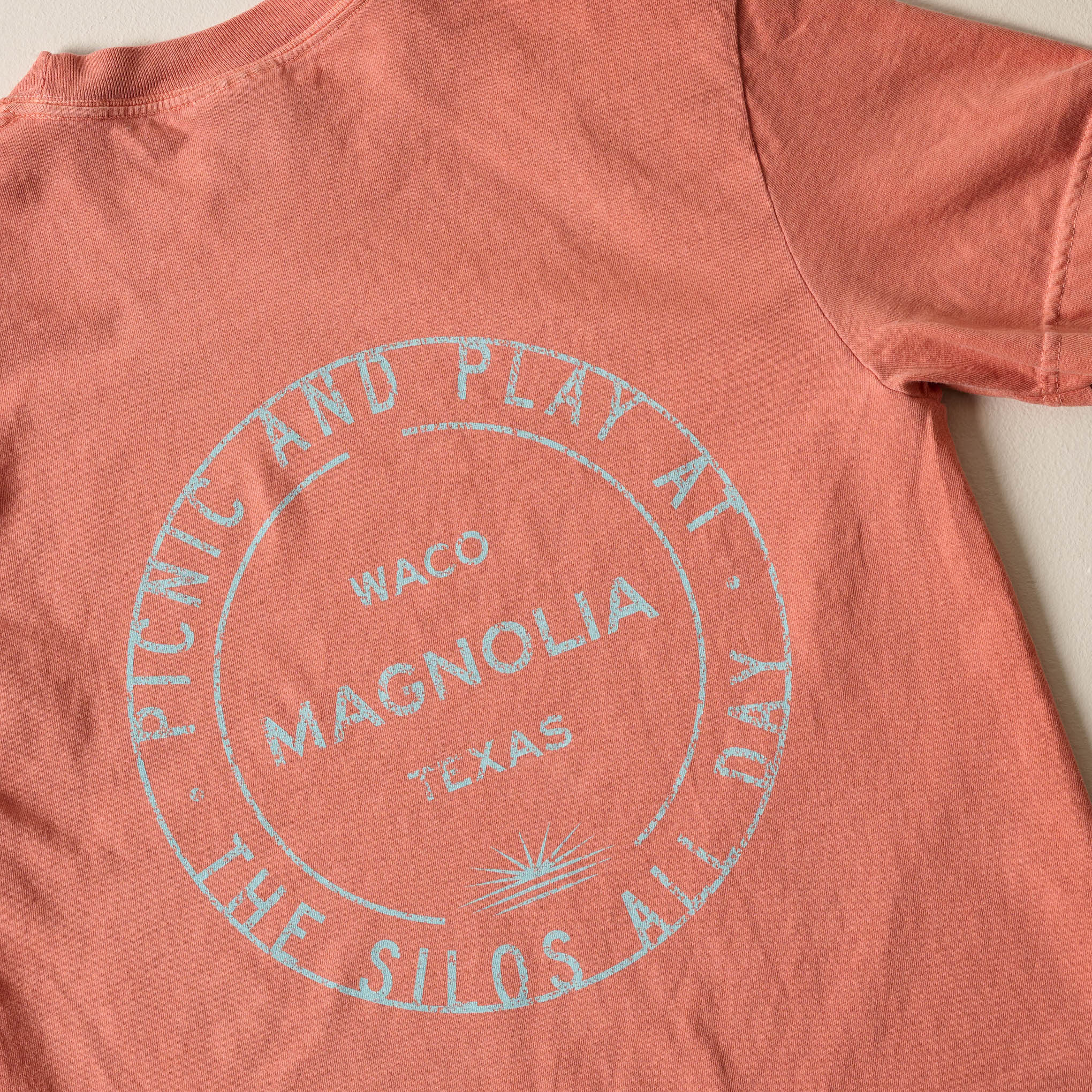 Picnic and Play Terracotta Shirt close up of back of shirt On sale for $24.99, discounted from $32.00