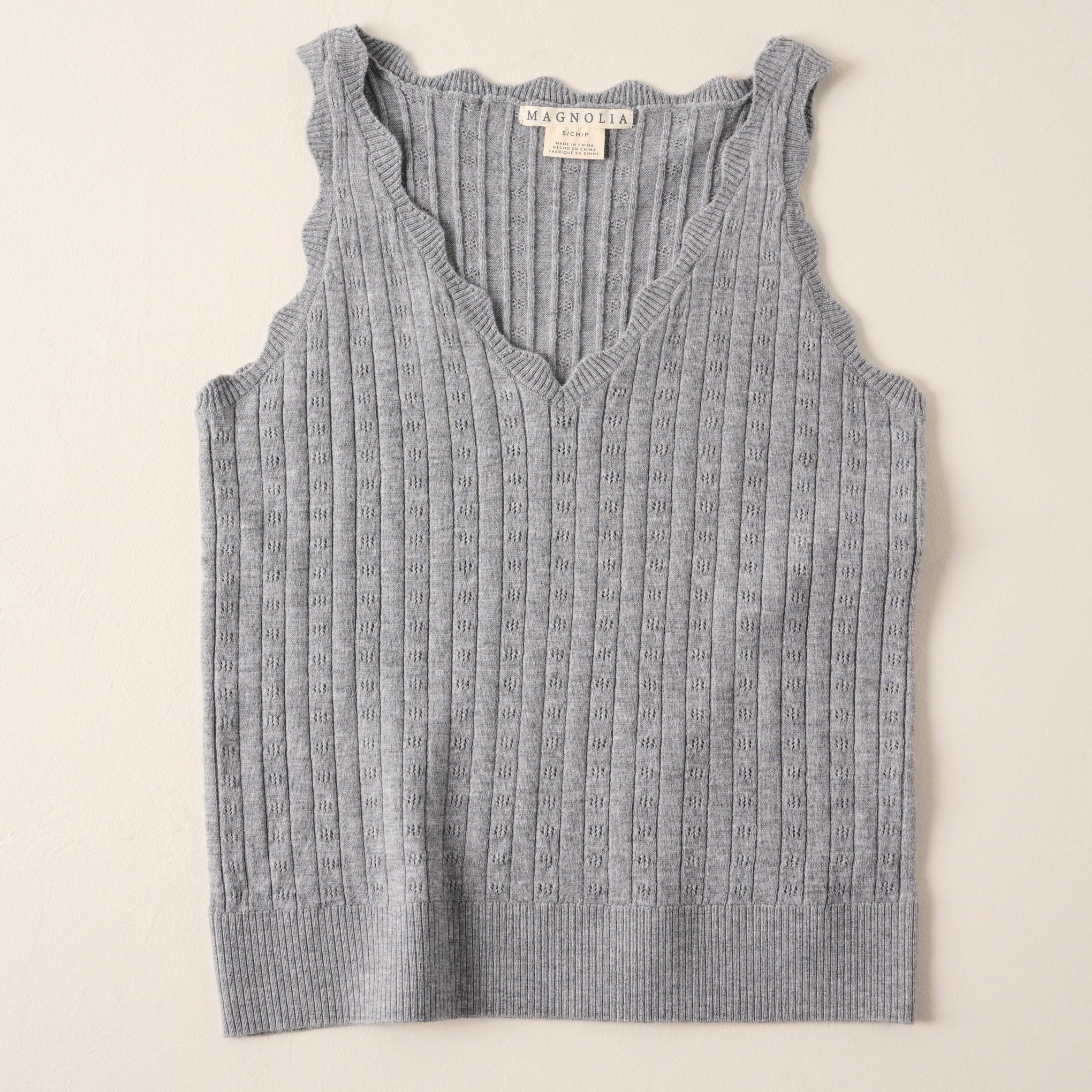 Pointelle French Grey Sleeveless Shell