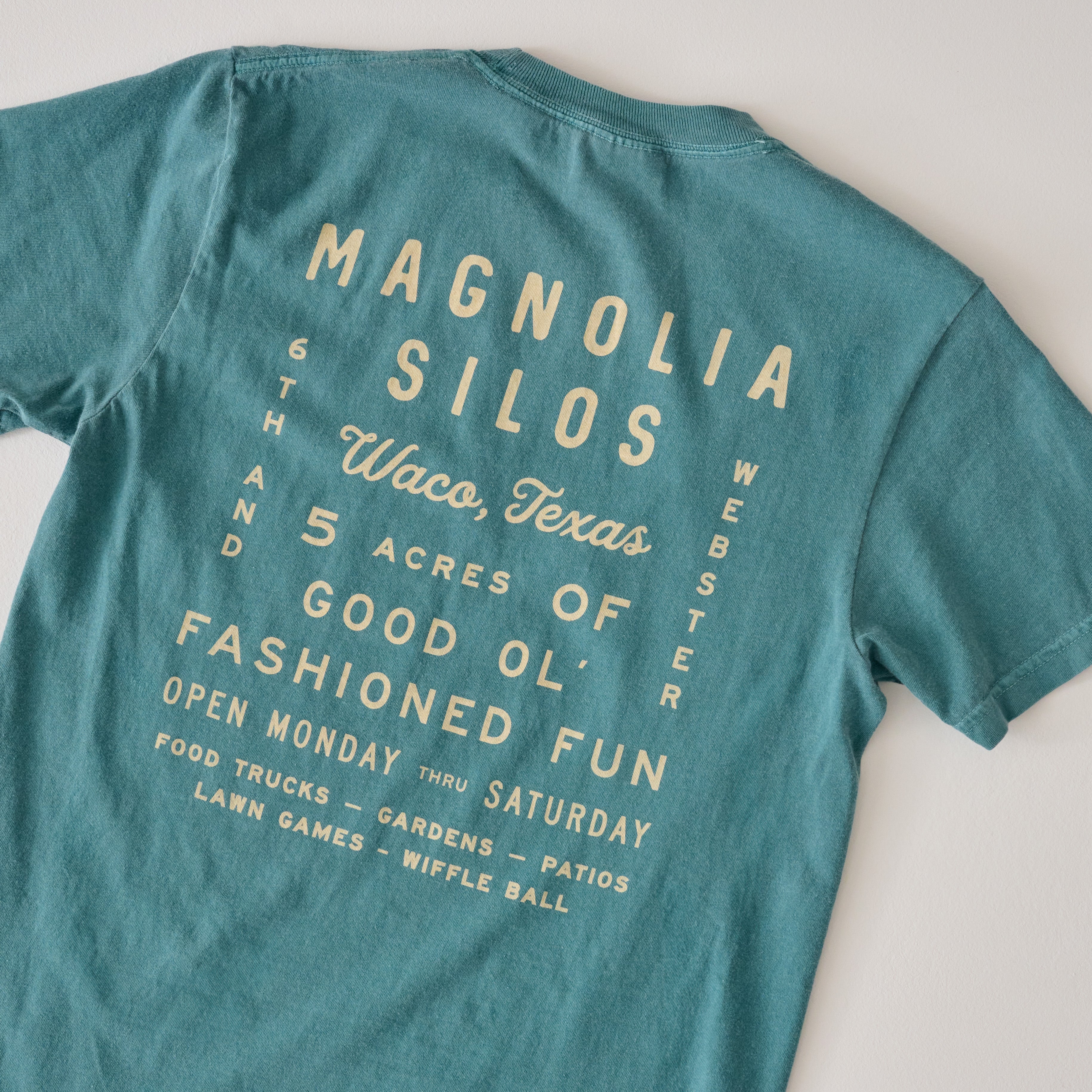 Magnolia Roadtrip Emerald Shirt back up close