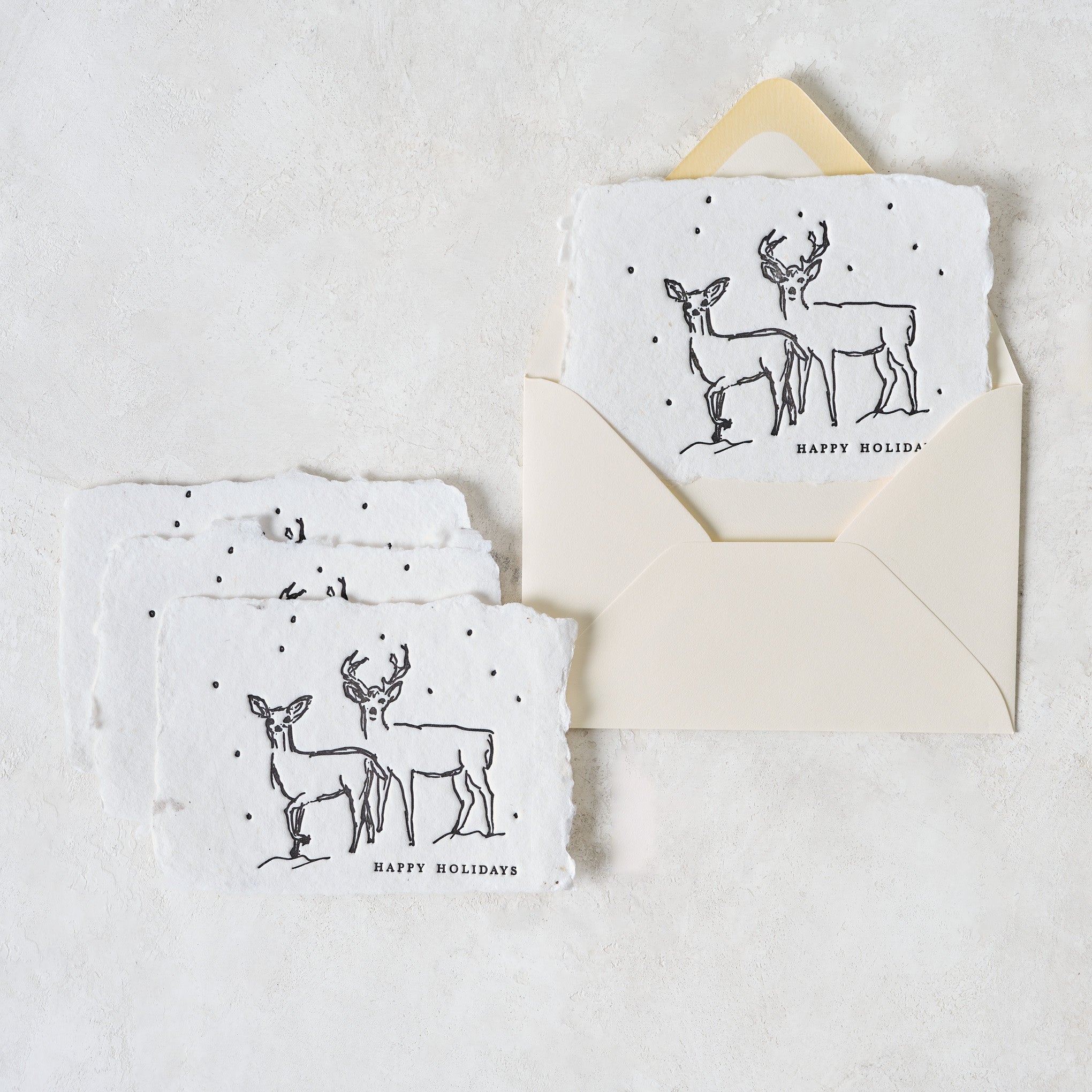 Deer in The Snow Happy Holidays Card Set shown with envelope