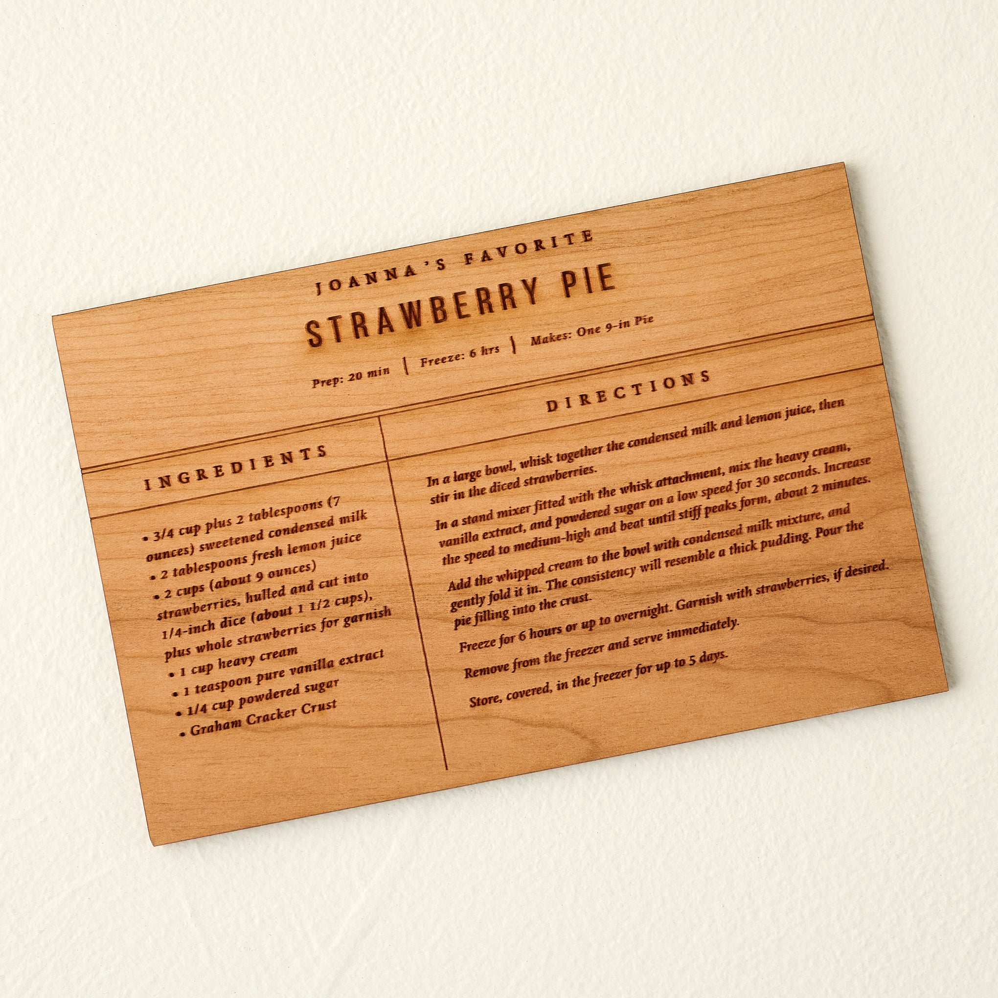 Strawberry Pie Wooden Recipe Card $8.00