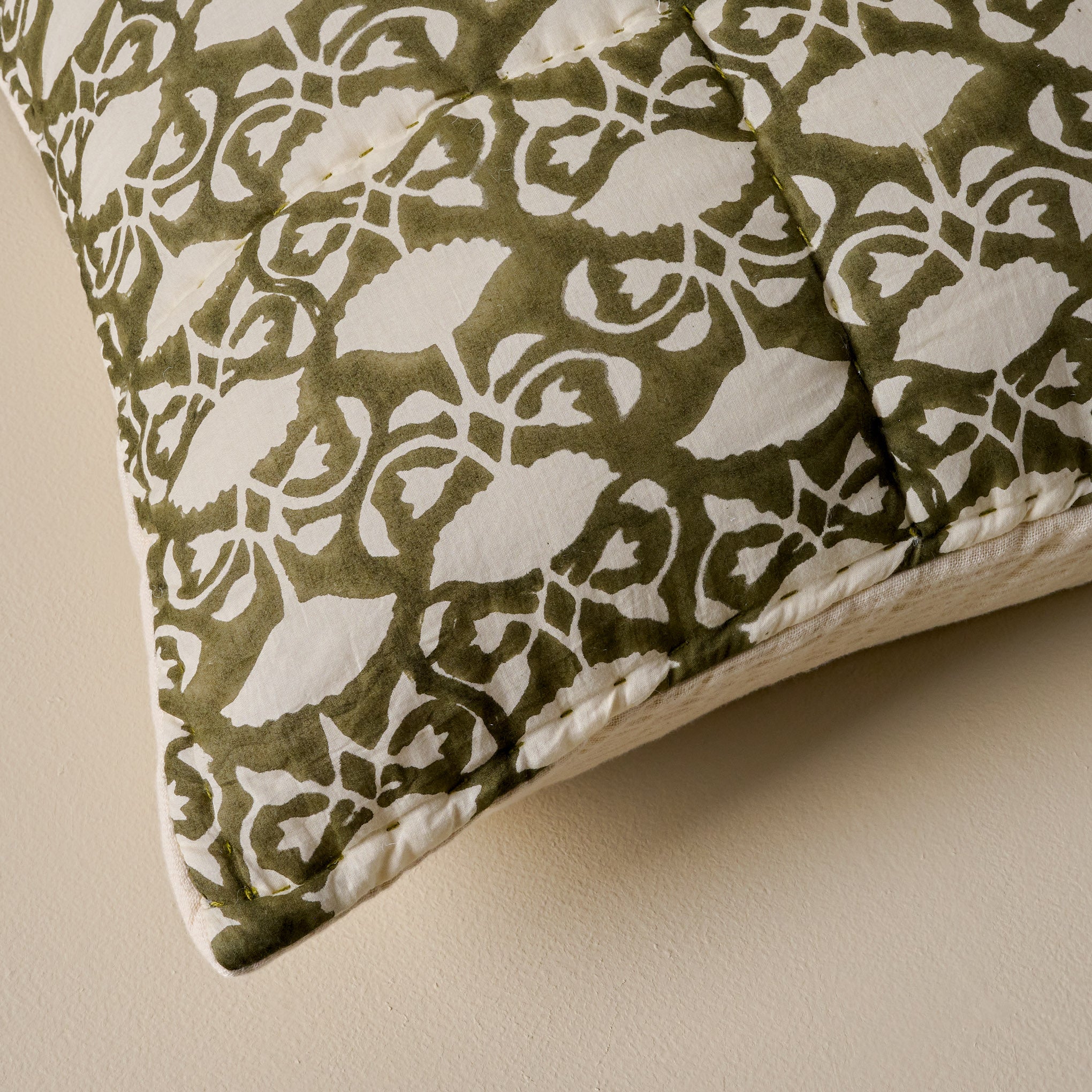 Tuscany Green Pivoine Fleurs Sham corner shown up close On sale with items ranging from $39.99 to $49.99, discounted from $49.00 to $59.00