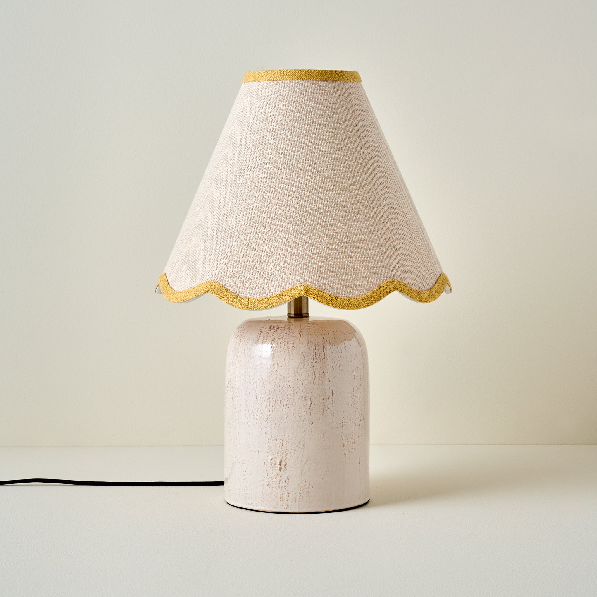 Farrah Table Lamp - Textured Cream with Mustard Yellow Wavy Shade